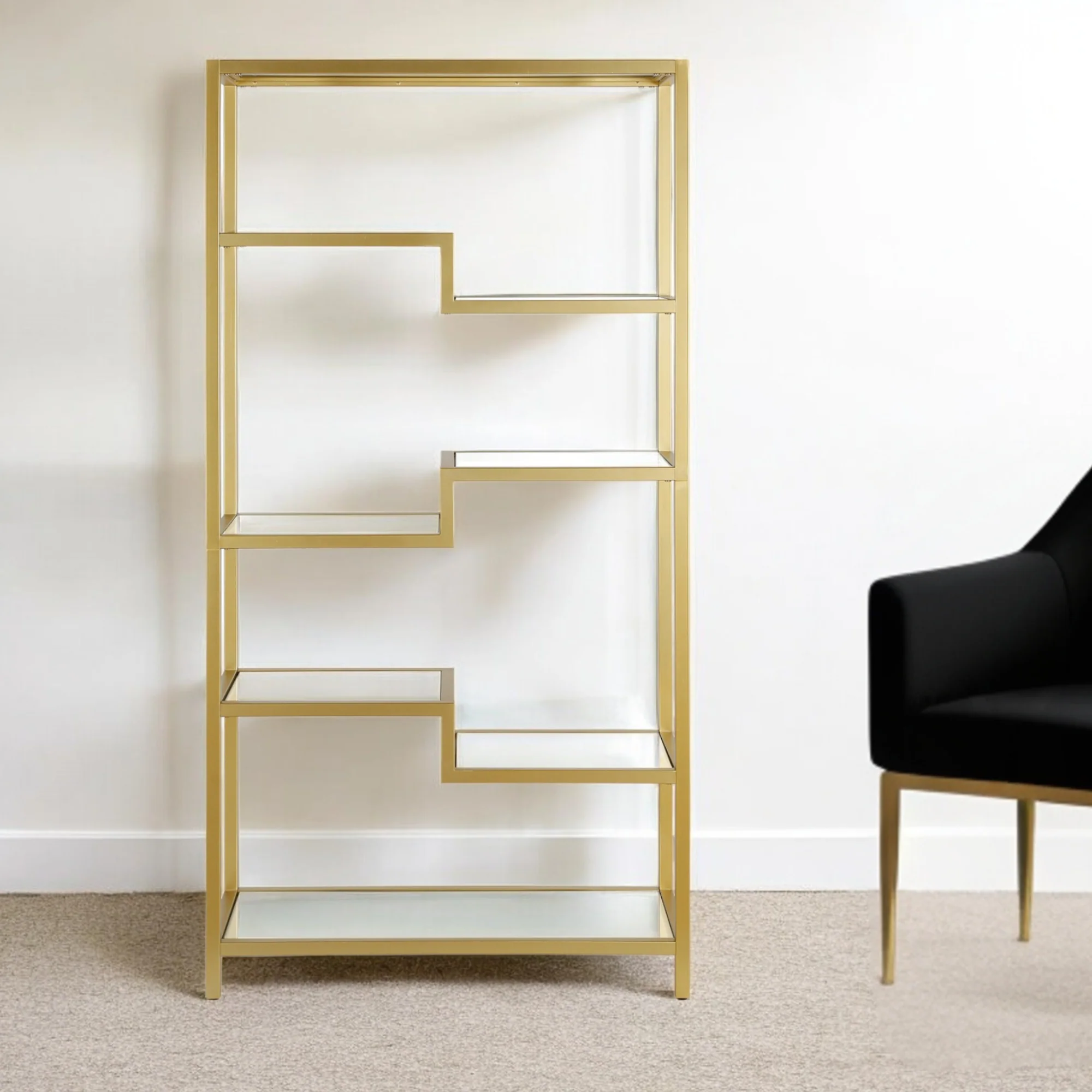 Gold Metal and Glass Seven Tier Etagere Bookcase By Homeroots