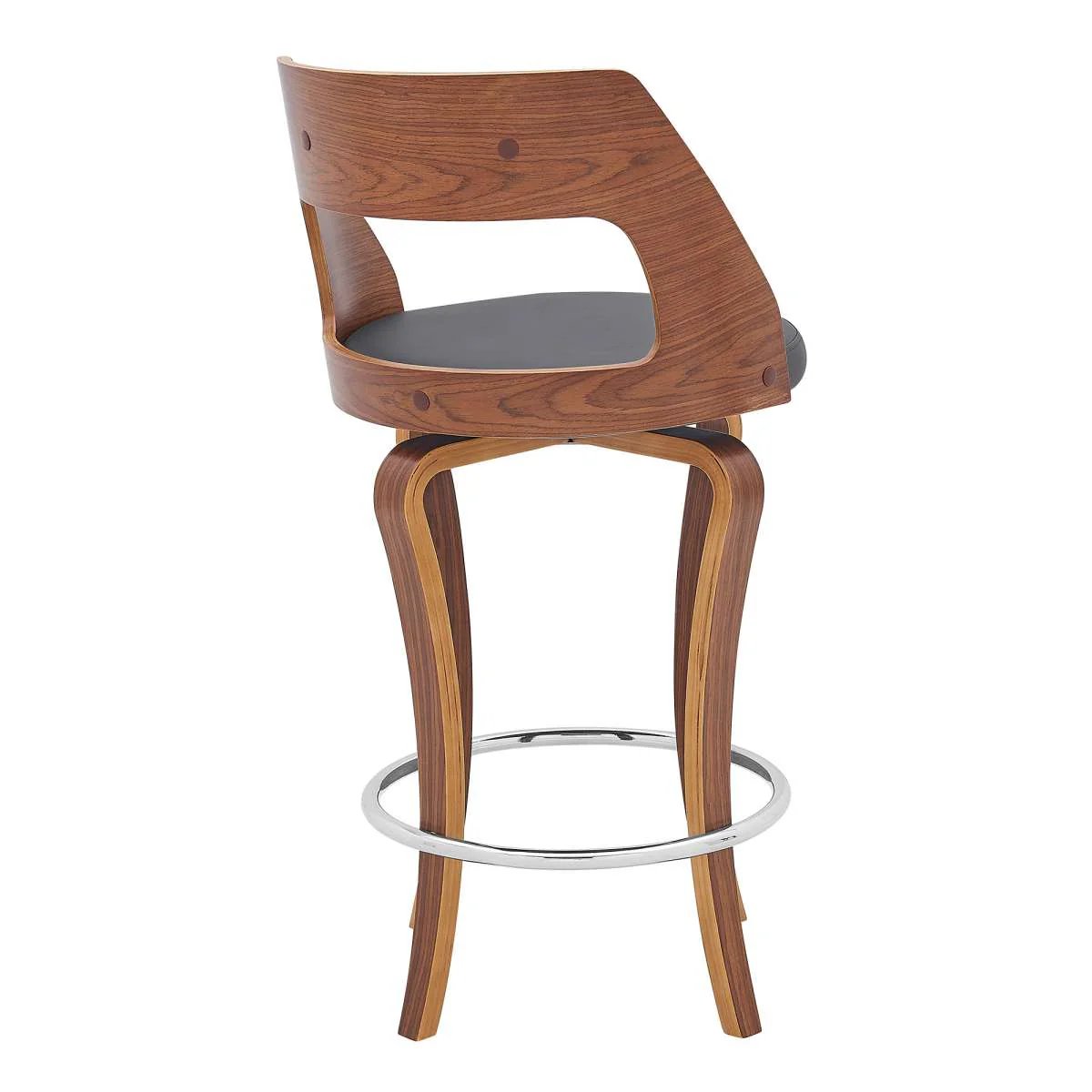 Grady 26" Swivel Gray Faux Leather and Walnut Wood Bar Stool By Armen Living - Image 4