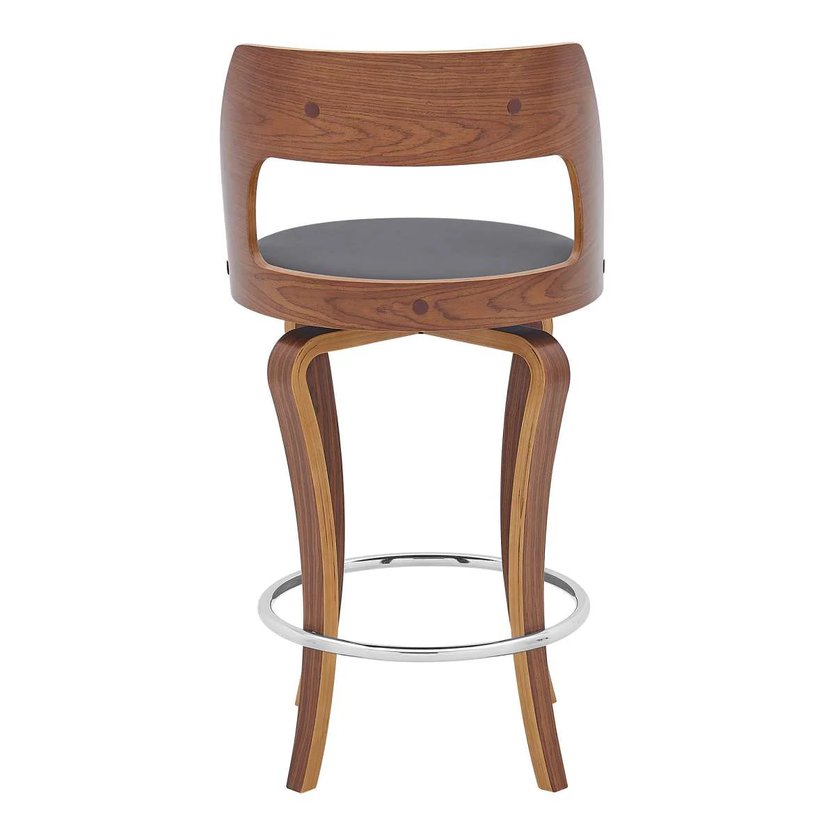 Grady 26" Swivel Gray Faux Leather and Walnut Wood Bar Stool By Armen Living - Image 5