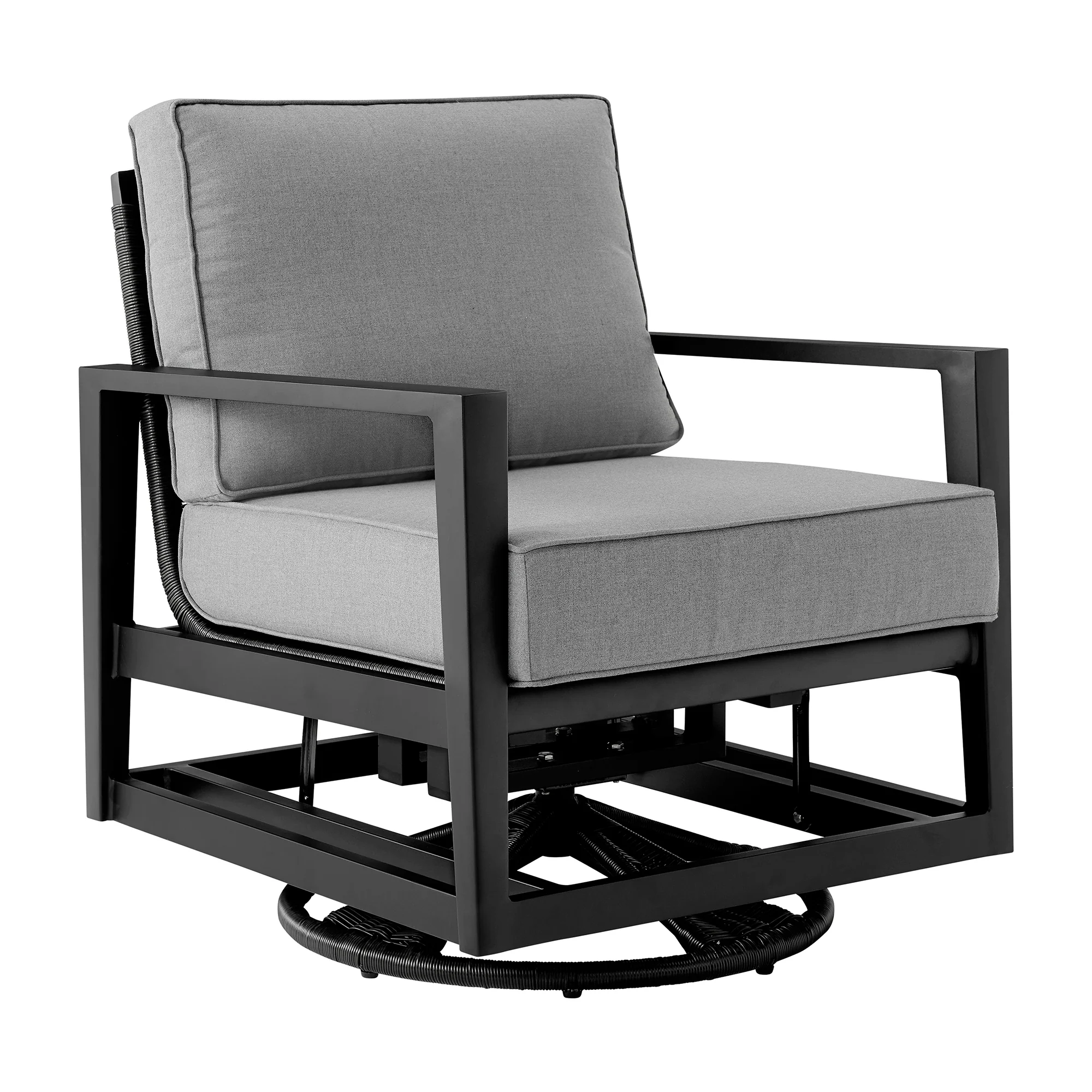 Grand 3 Piece Black Aluminum Outdoor Seating Set with Dark Gray Cushions By Armen Living - Image 3