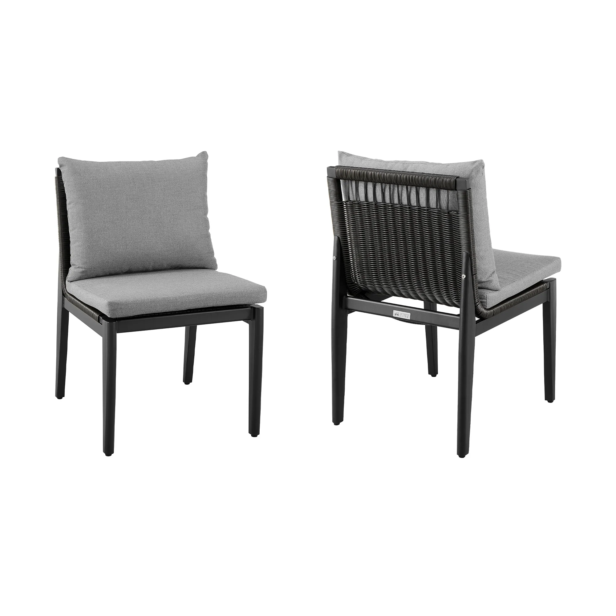 Grand Outdoor Patio Dining Chairs in Aluminum with Grey Cushions - Set of 2 By Armen Living - Image 2