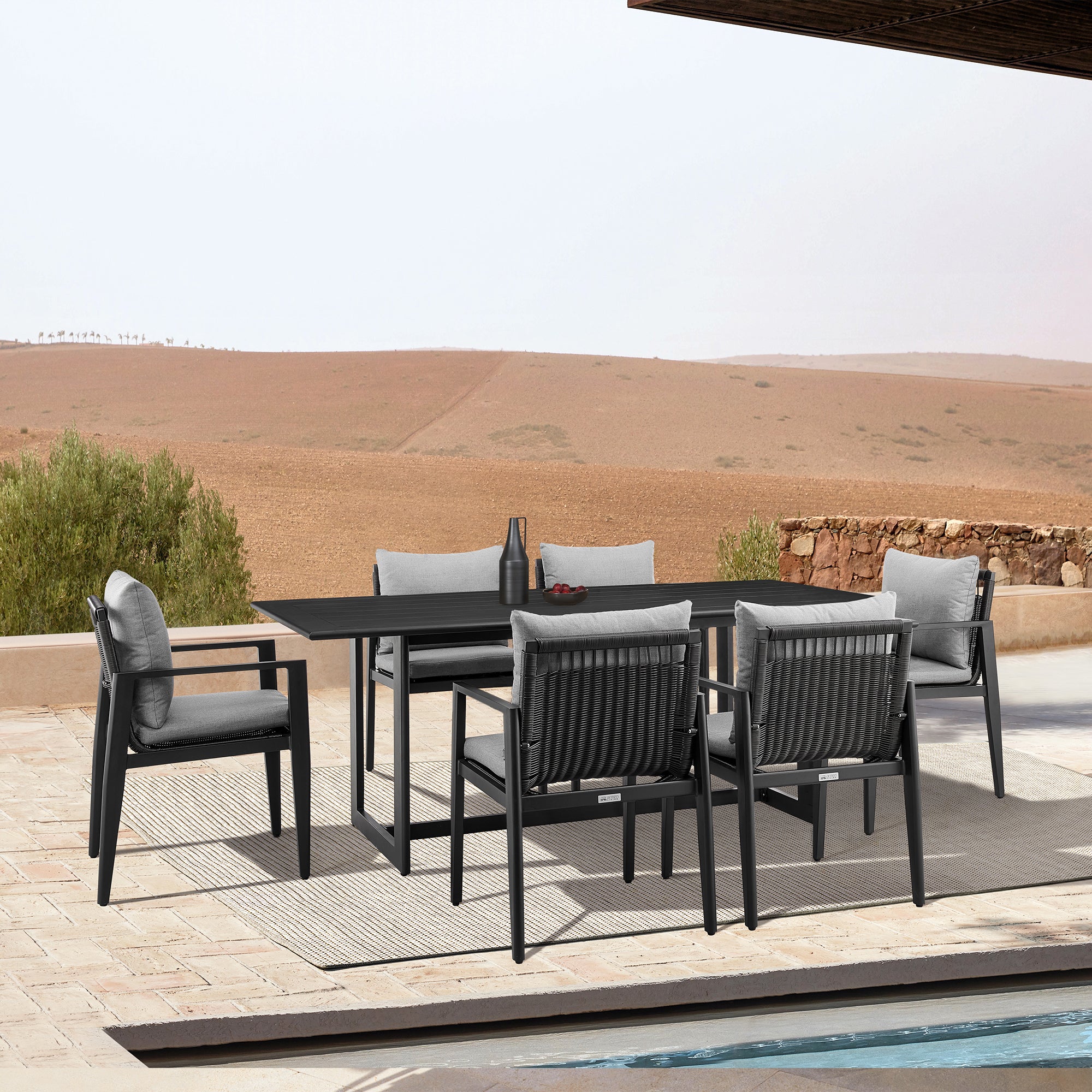 Grand Outdoor Patio Dining Chairs with Arms in Aluminum with Grey Cushions - Set of 2 By Armen Living - Image 3