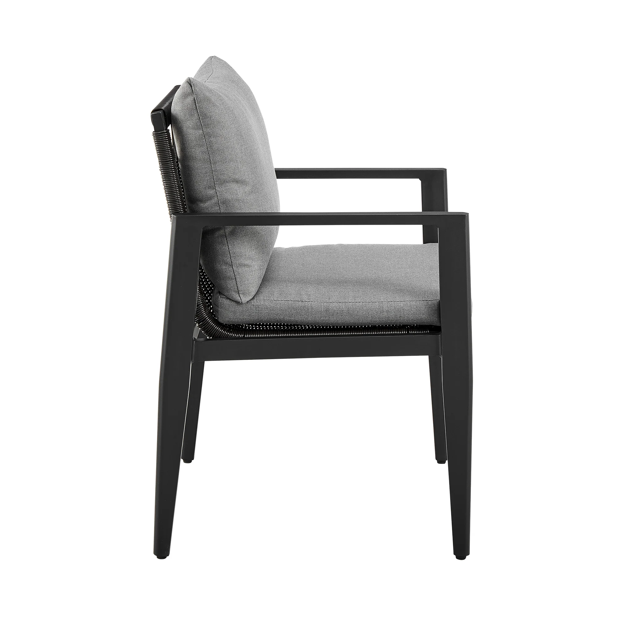 Grand Outdoor Patio Dining Chairs with Arms in Aluminum with Grey Cushions - Set of 2 By Armen Living - Image 6