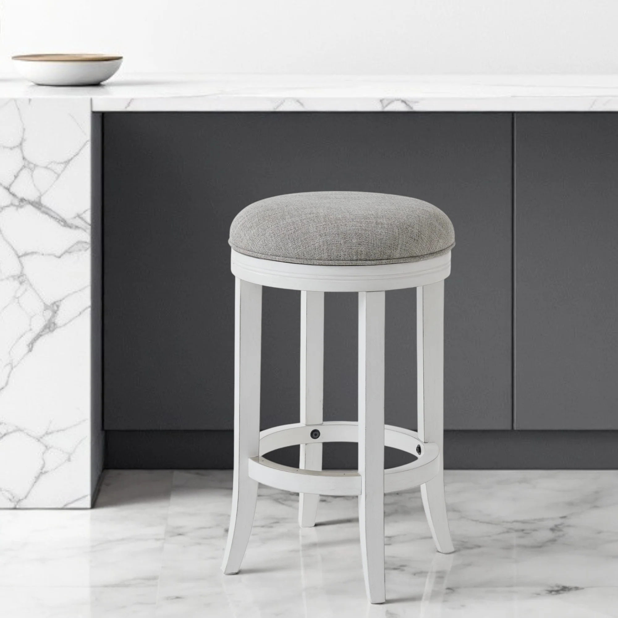 Gray And Antiqued White Solid Wood Swivel Backless Counter Height Bar Chair By Homeroots