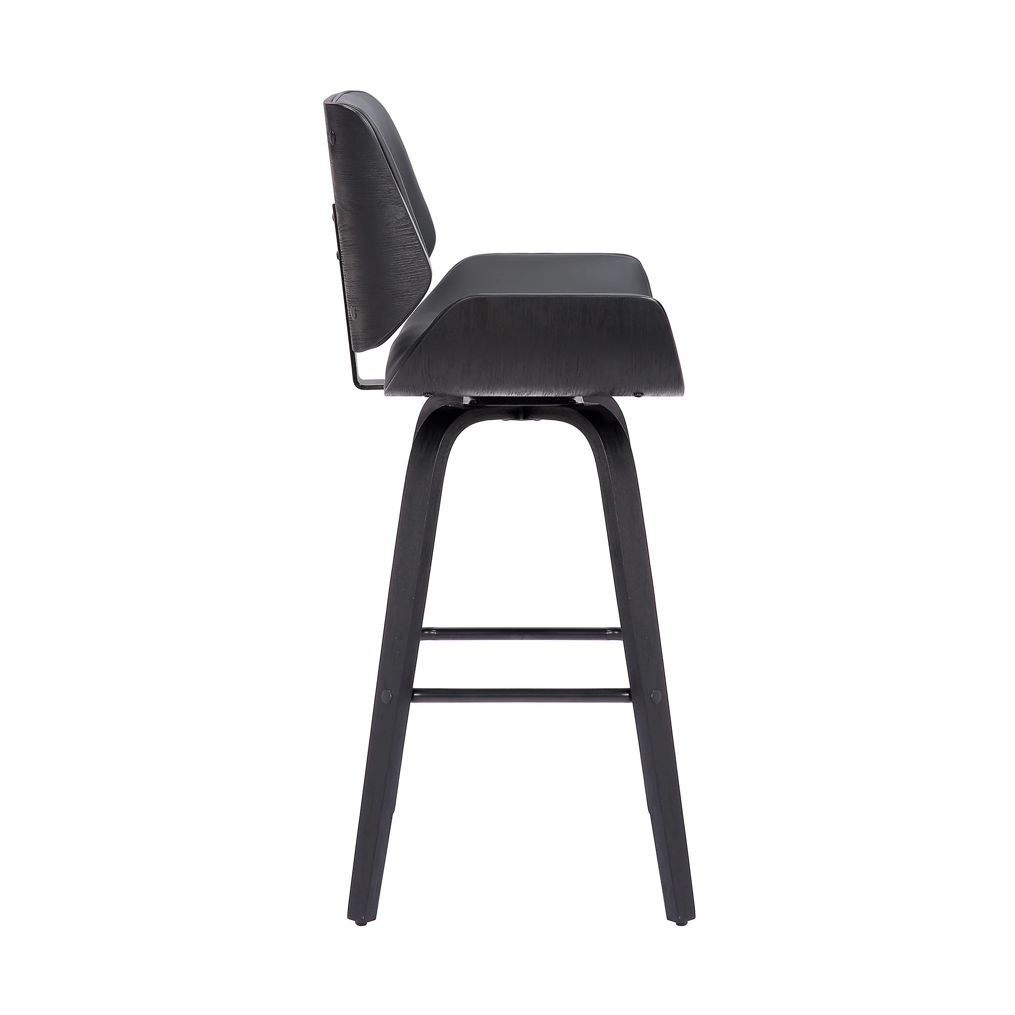 Gray and Black Faux Leather and Iron Bar Height Swivel Bar Chair By Homeroots - Image 5