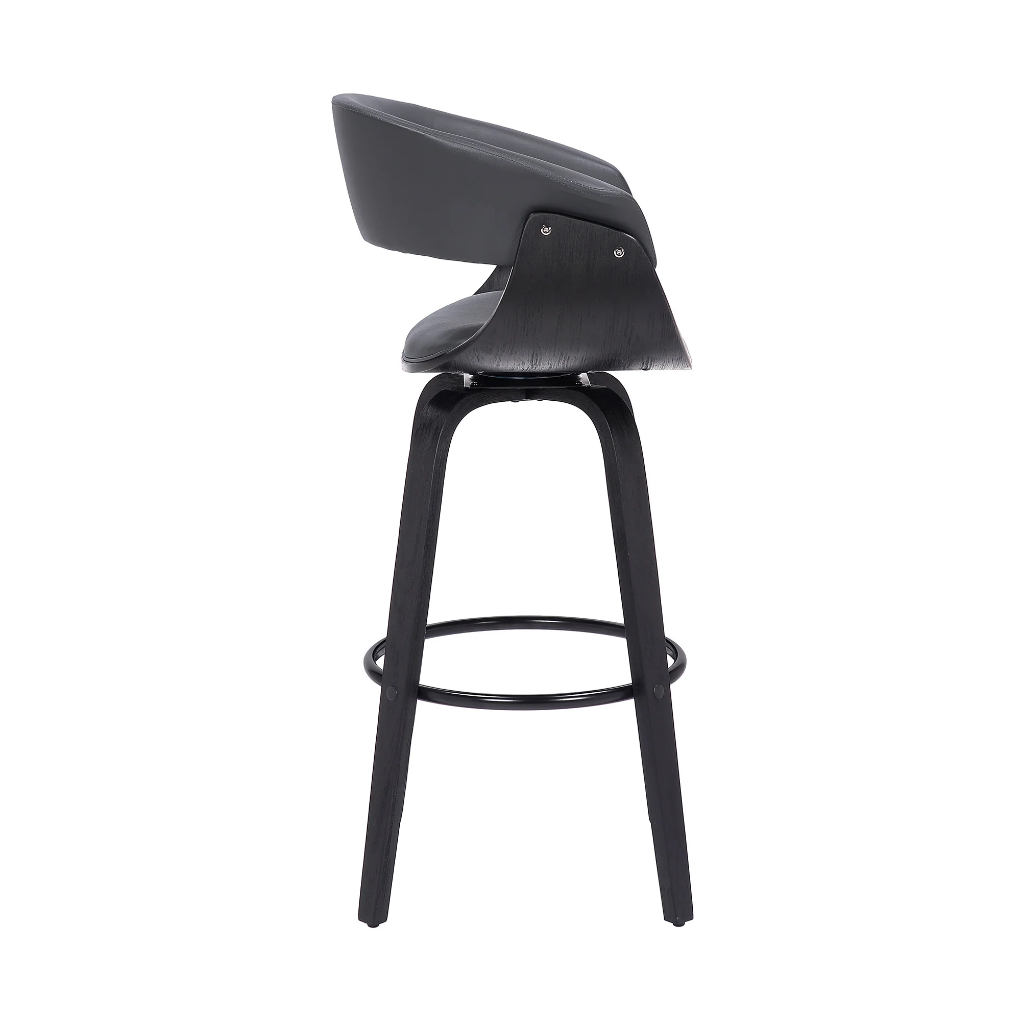 Gray And Black Faux Leather And Solid Wood Swivel Low Back Counter Height Bar Chair By Homeroots - Image 4