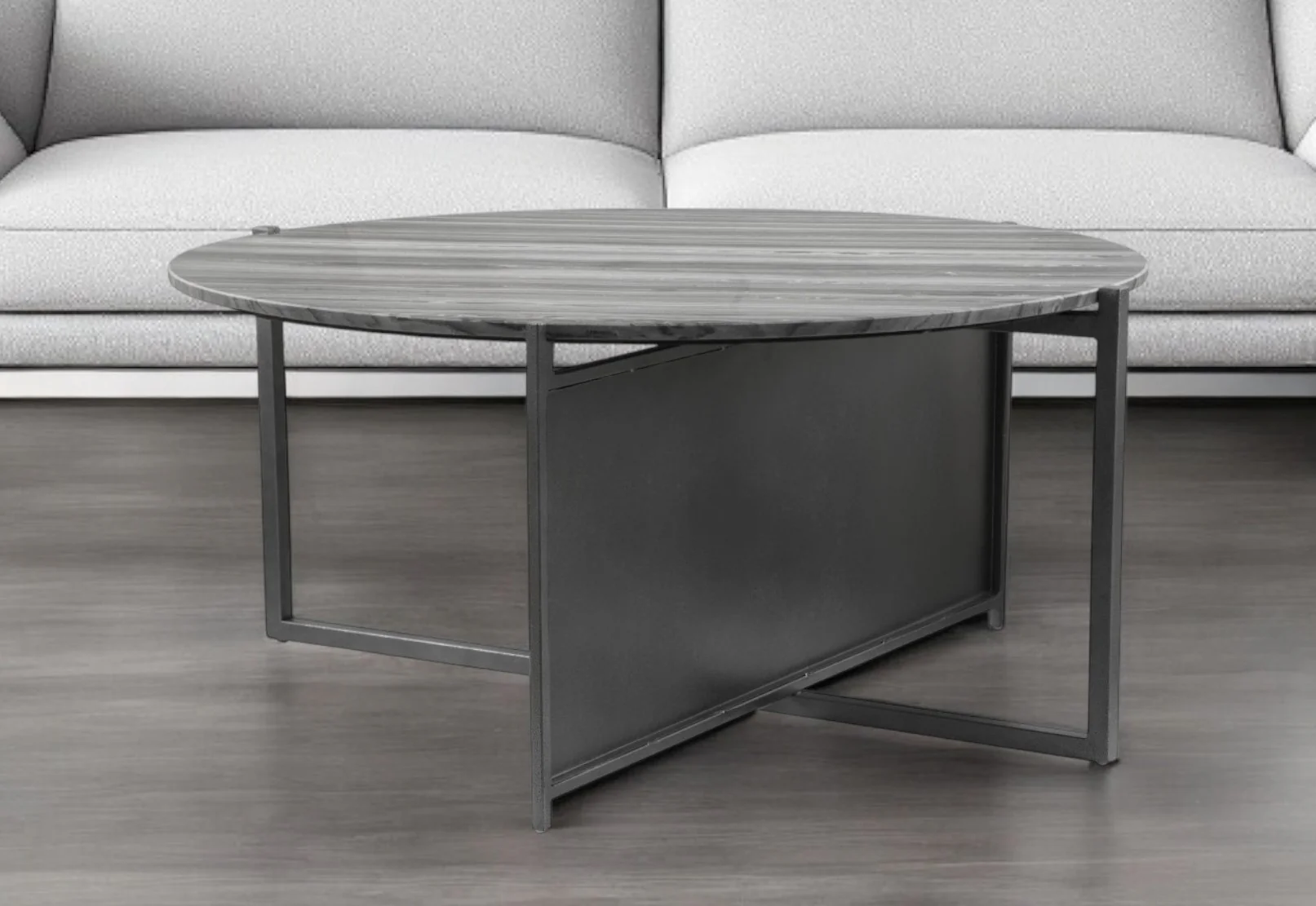 Gray and Black Faux Marble And Steel Round Coffee Table By Homeroots