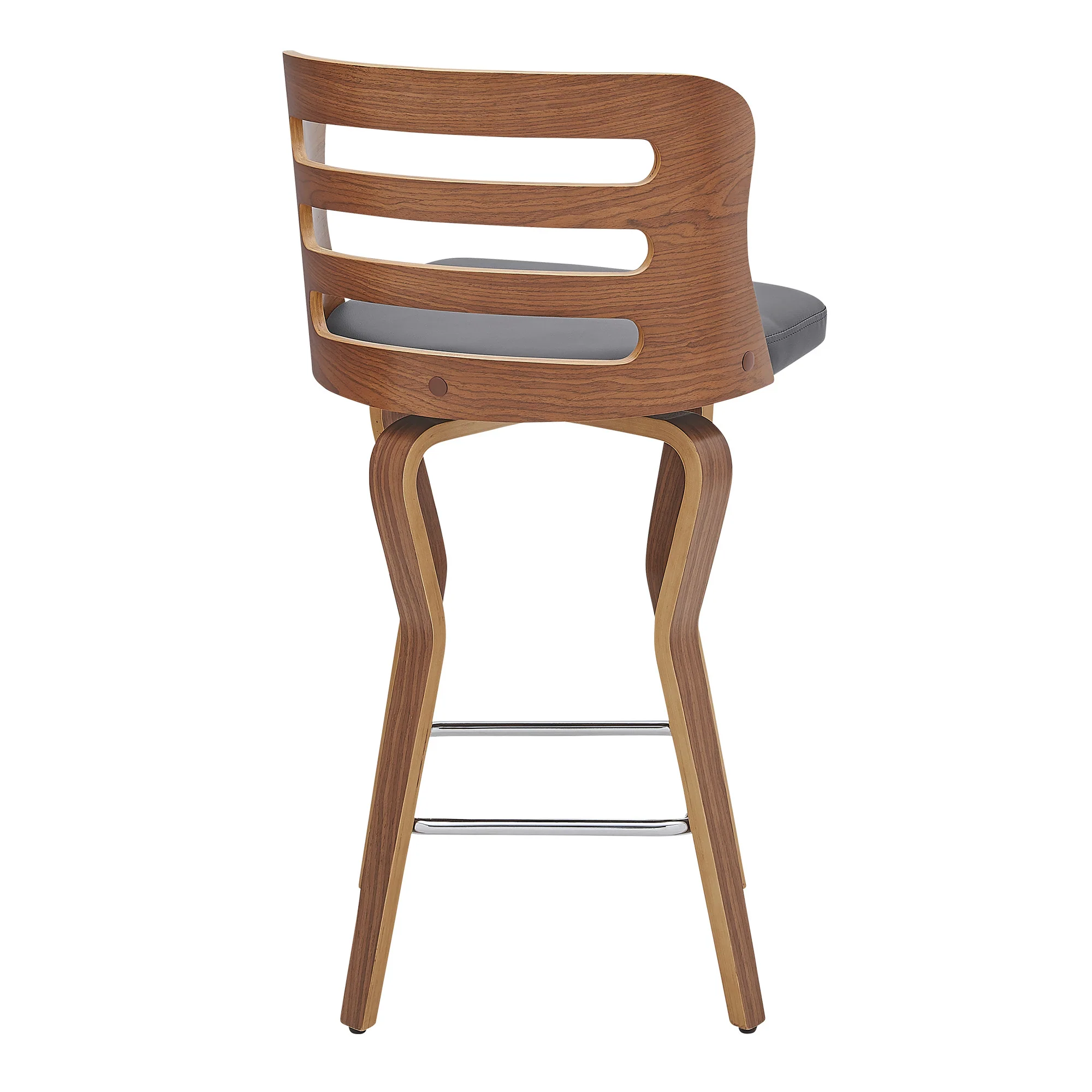 Gray and Brown Faux Leather Low Back Counter Height Swivel Bar Chair By Homeroots - Image 3