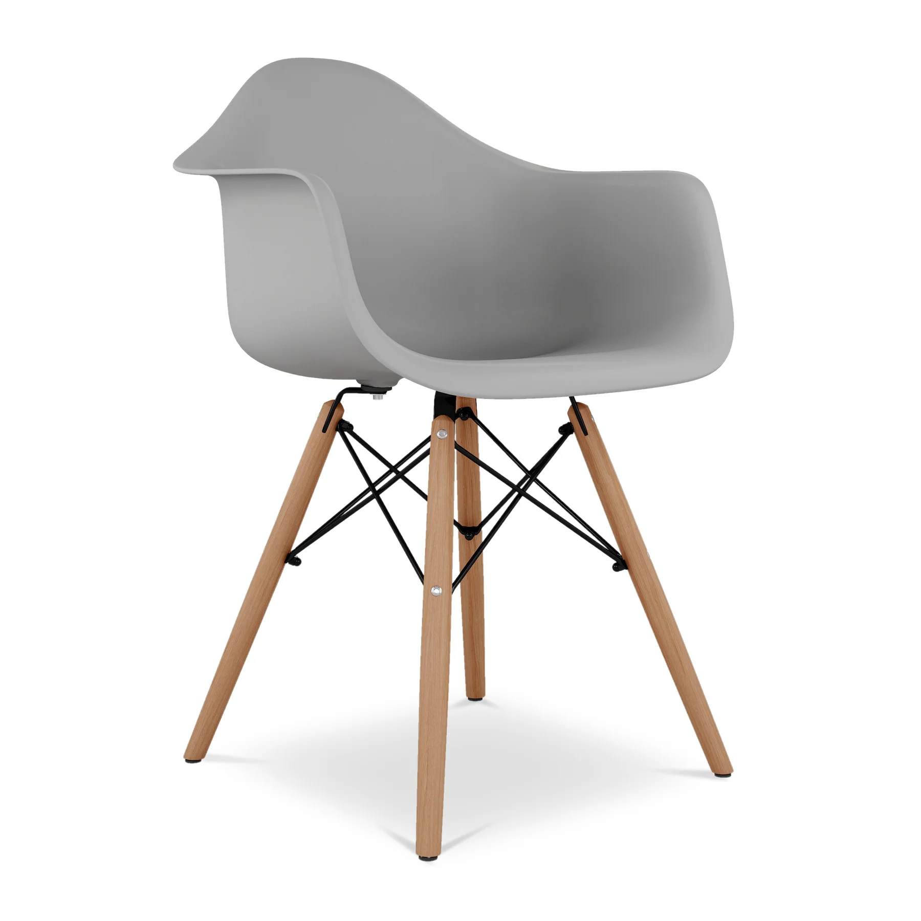 Gray And Natural Heavy Duty Plastic And Solid Wood Dining Arm Chair By Homeroots - Image 3