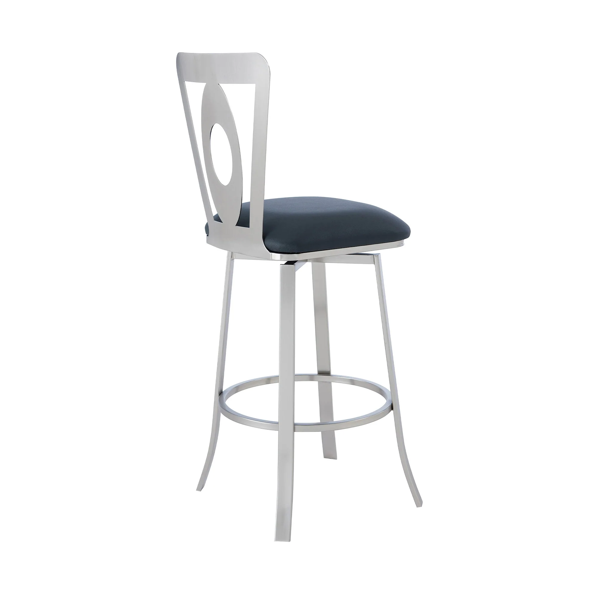 Gray And Silver Faux Leather And Iron Swivel Bar Height Bar Chair By Homeroots - Image 5