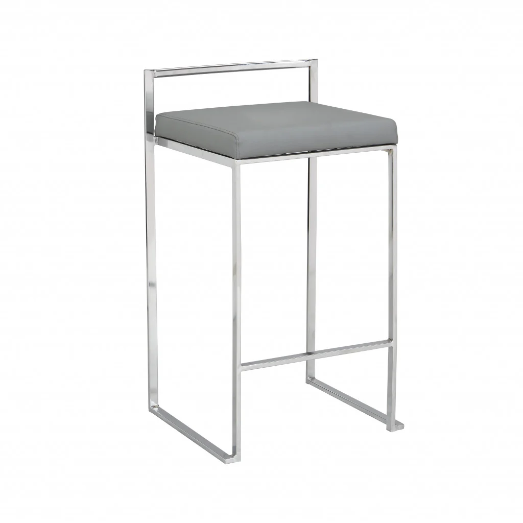 Gray And Silver Faux Leather And Steel Low Back Bar Height Bar Chair By Homeroots