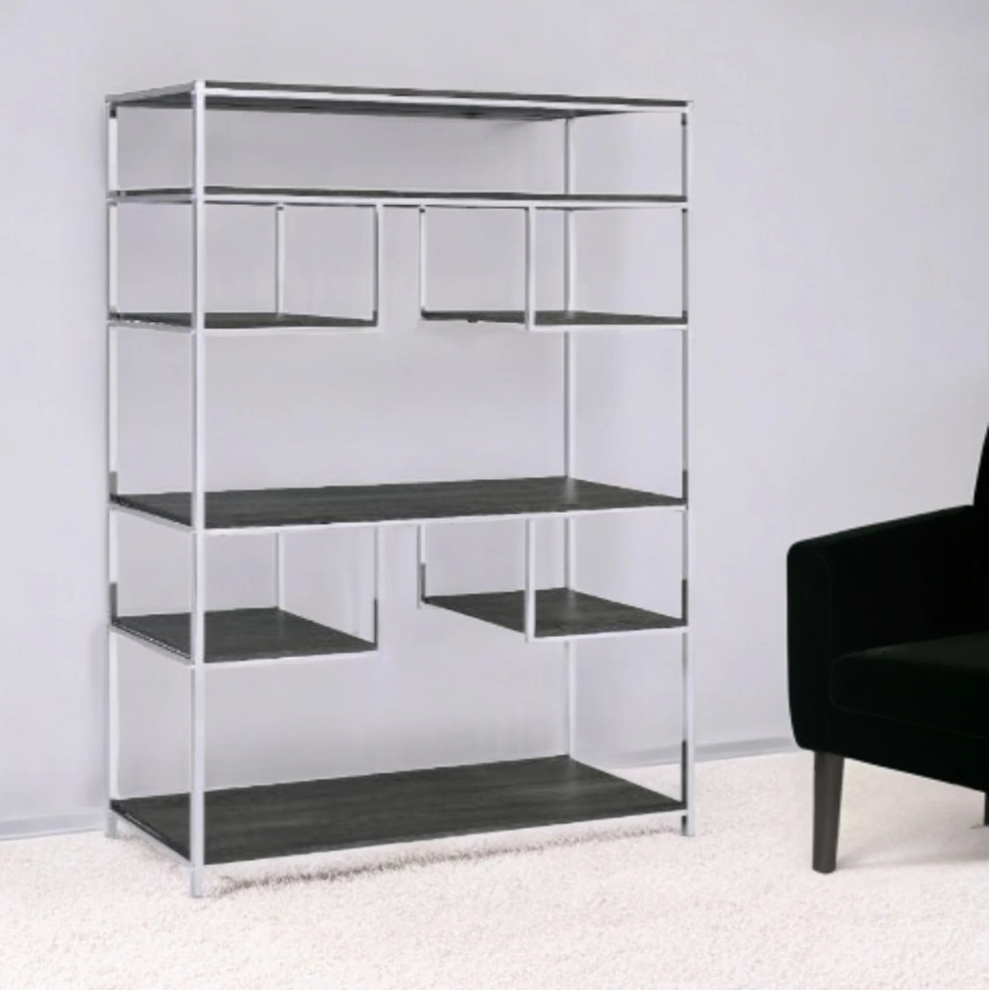 Gray And Silver Metal Seven Tier Geometric Bookcase By Homeroots
