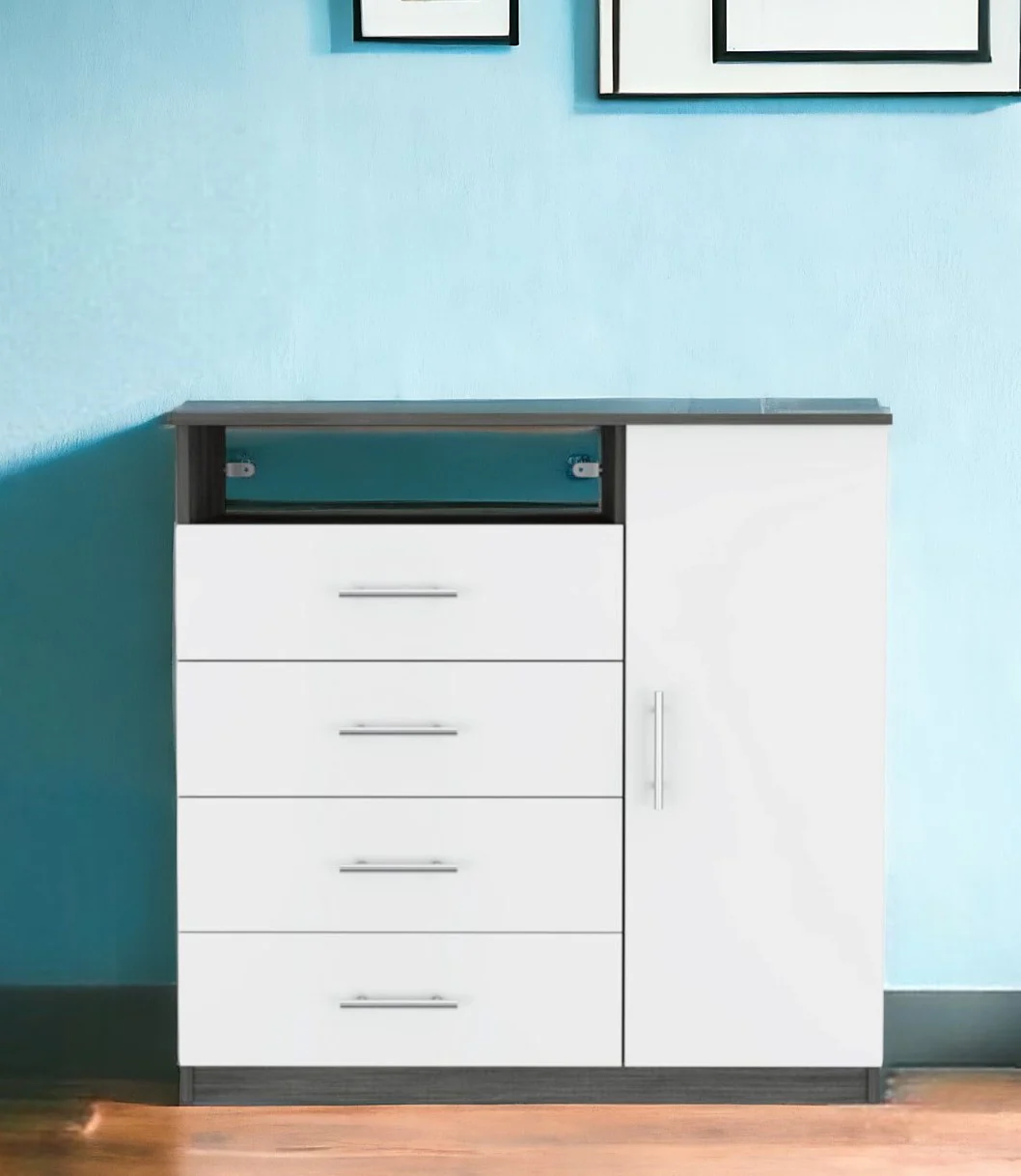 Gray and White Four Drawer Dresser By Homeroots