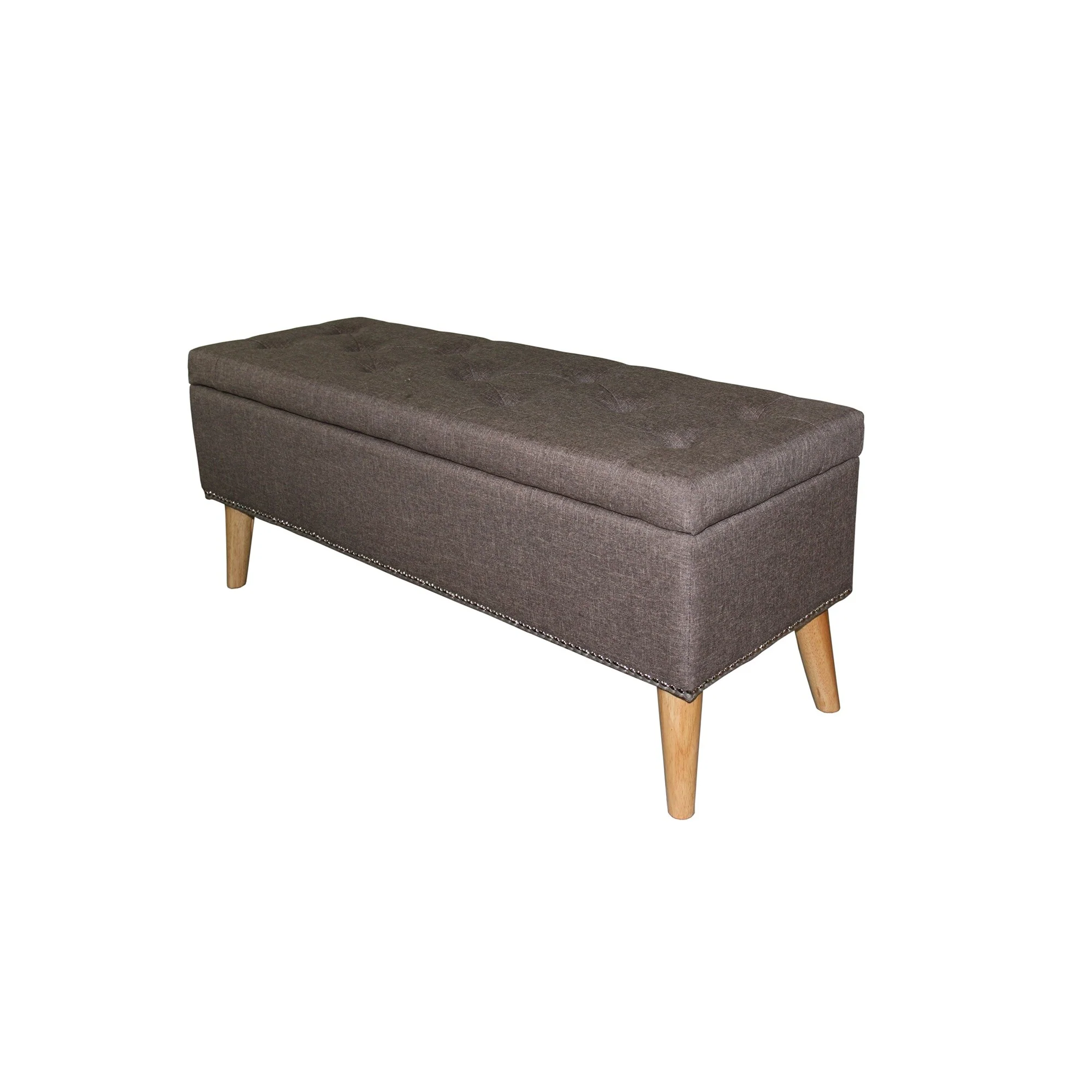 Gray Brown Linen Look Tufted Storage Bench By Homeroots