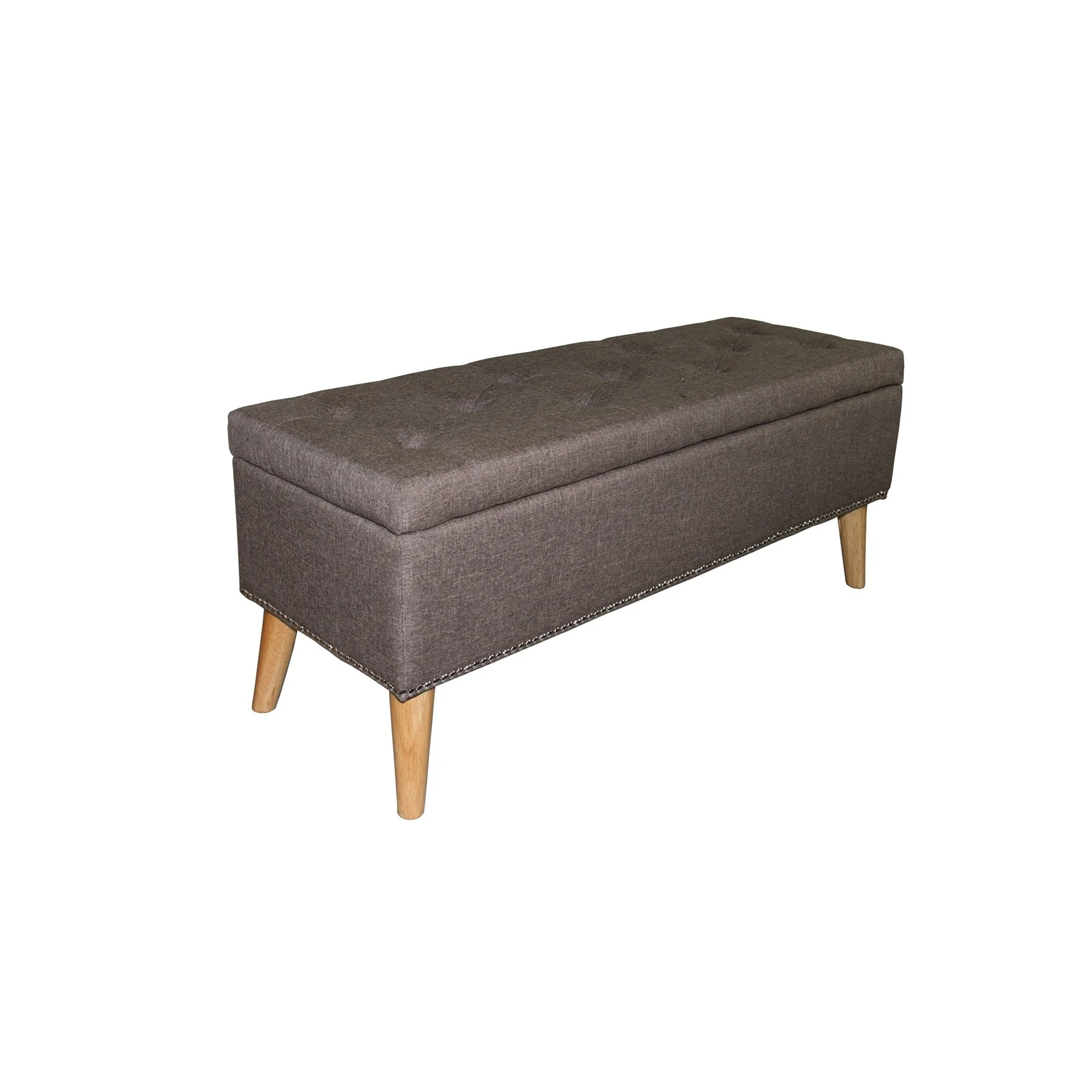 Gray Brown Linen Look Tufted Storage Bench By Homeroots - Image 3
