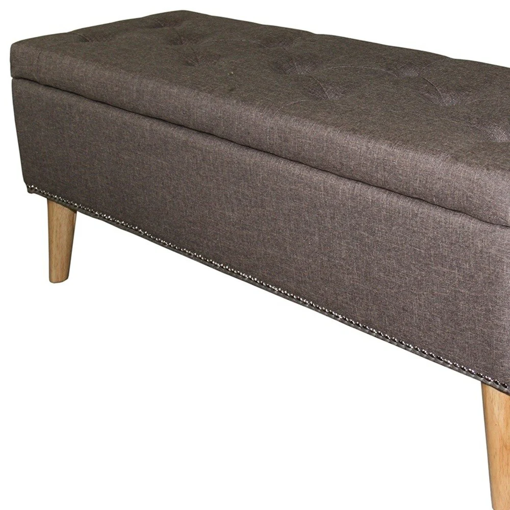 Gray Brown Linen Look Tufted Storage Bench By Homeroots - Image 5