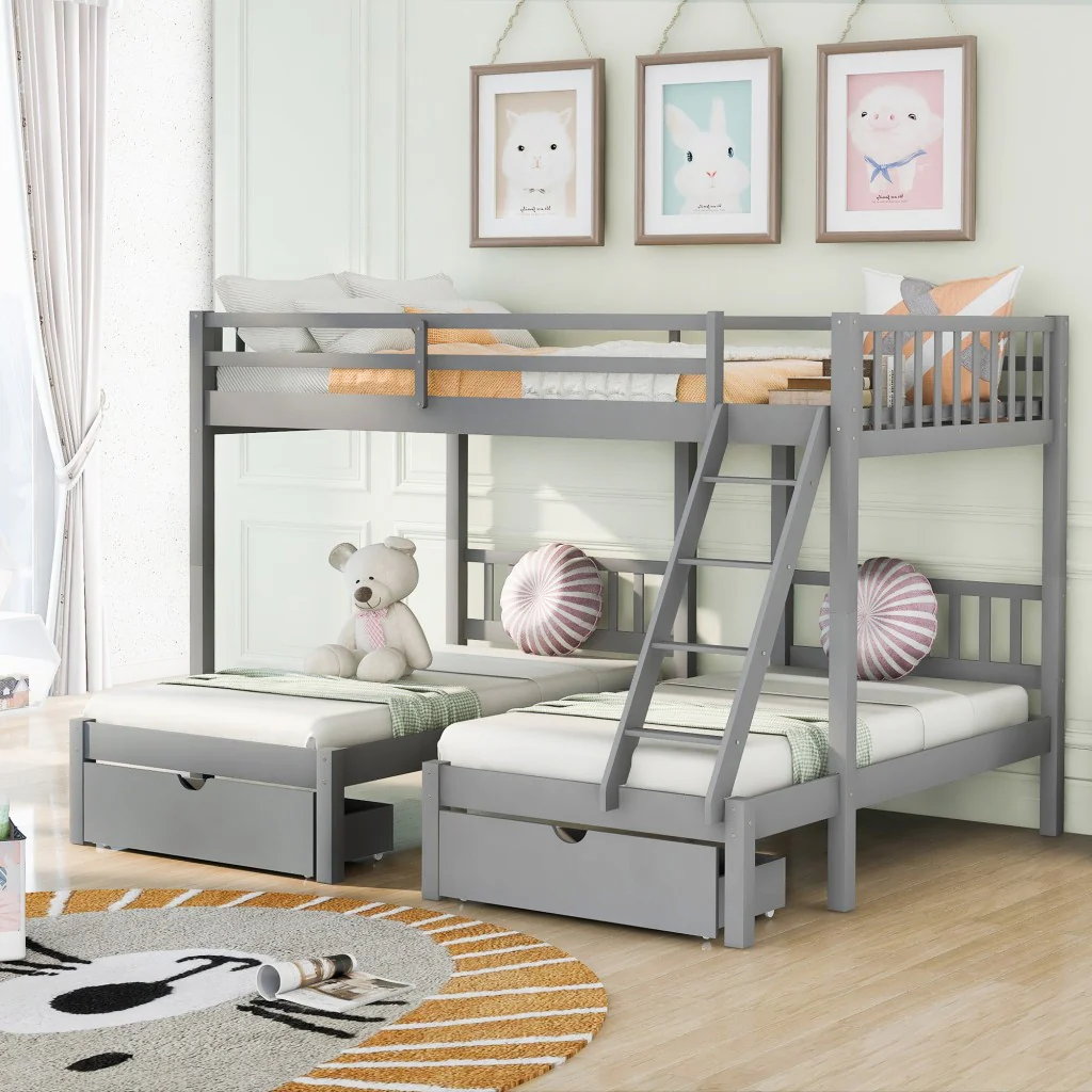 Gray Full Over Double Twin Triple Bunk Beds With Drawers By Homeroots