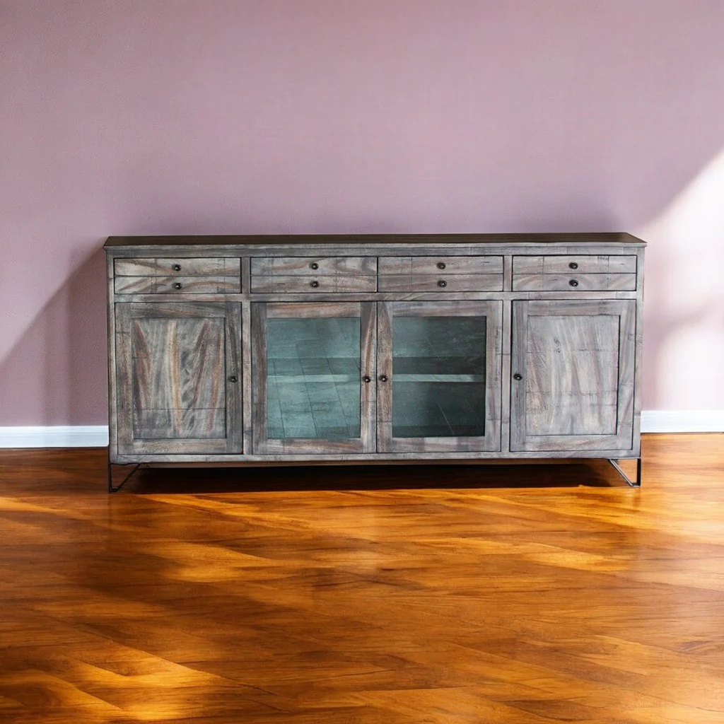 Gray Mango Solid Wood Enclosed Storage Distressed TV Stand By Homeroots