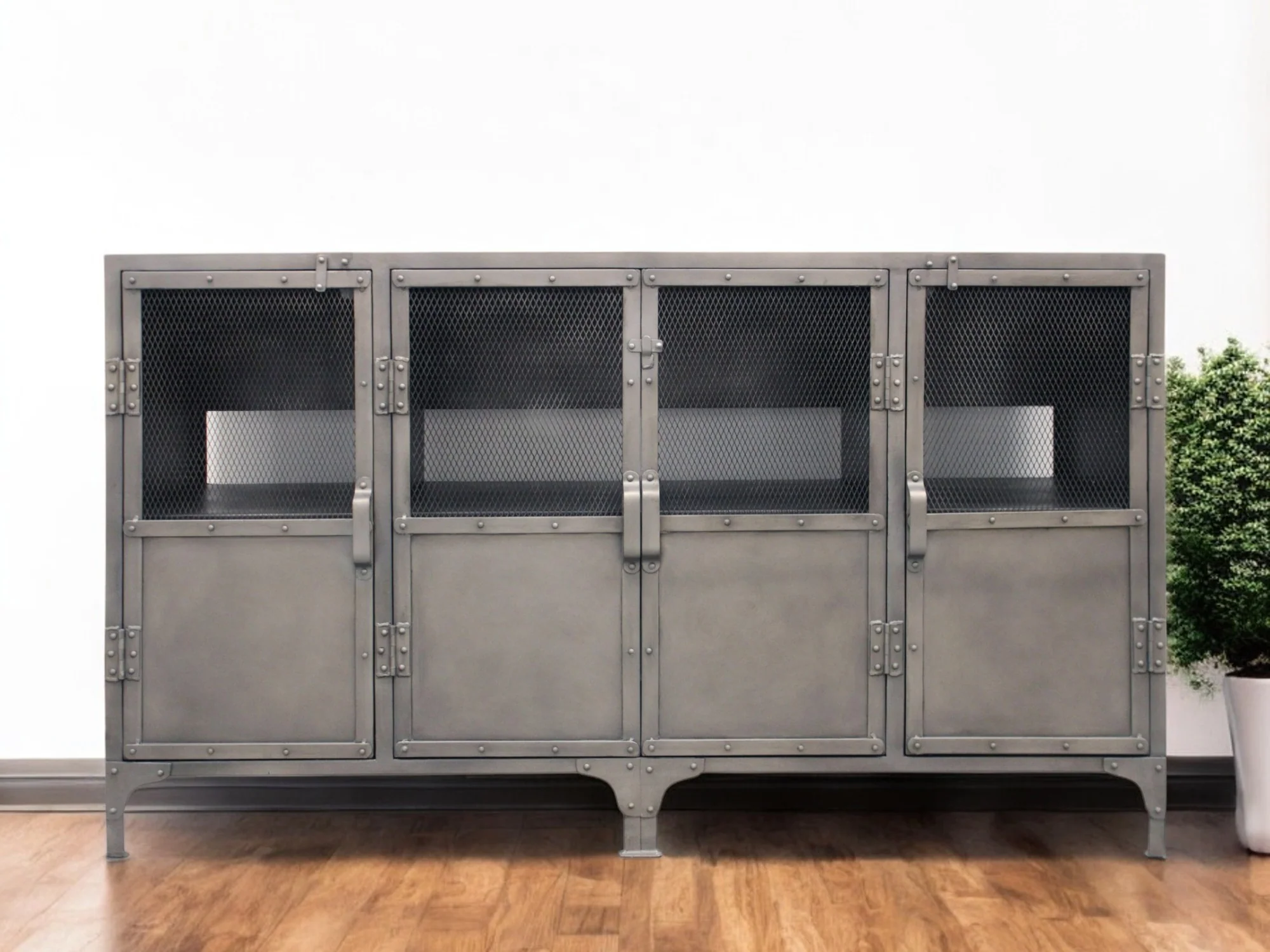 Gray Metal Enclosed Storage TV Stand By Homeroots