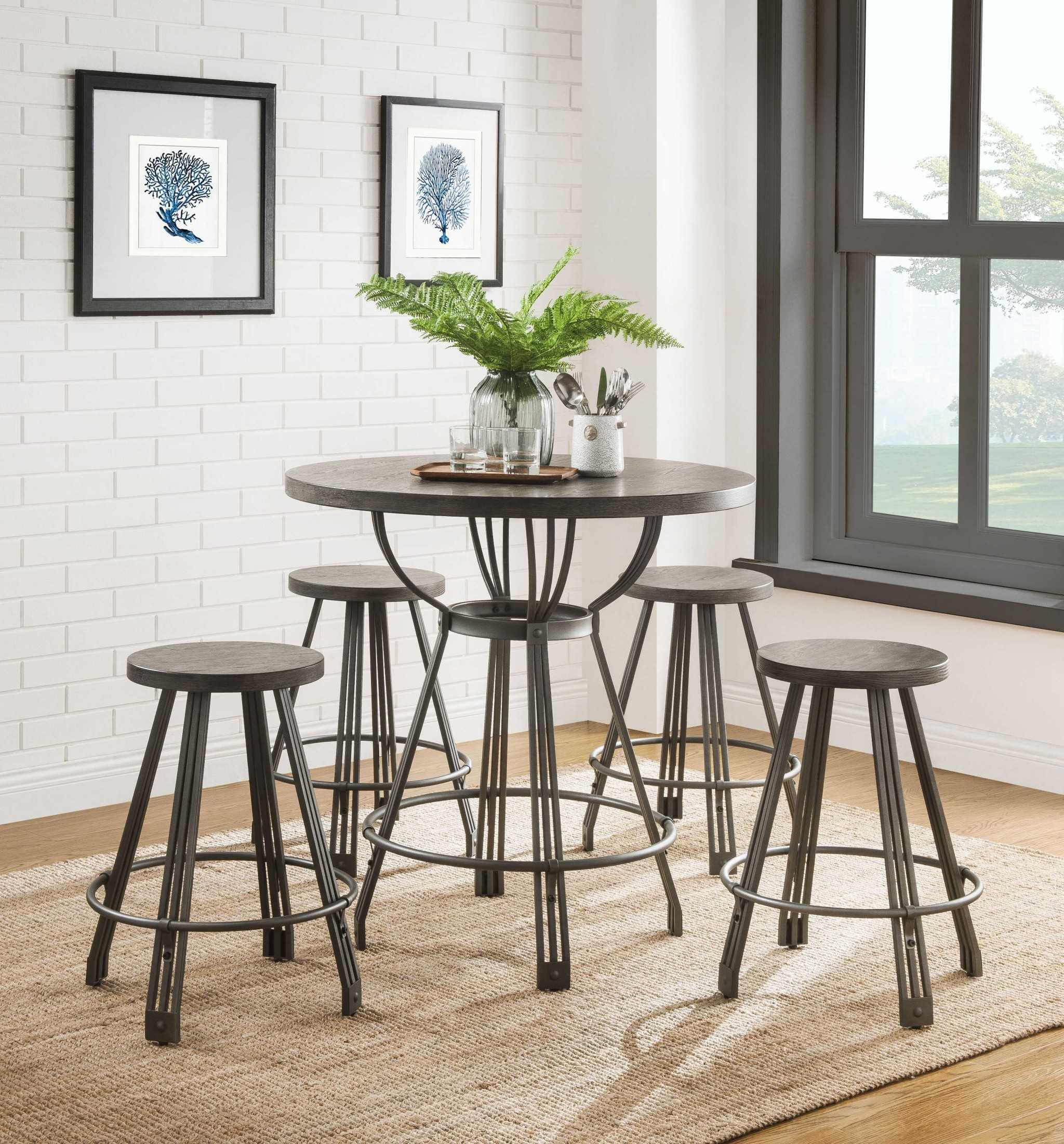 Gray Oak Gunmetal Metal Wood Pc Pk Counter Height Set By Homeroots