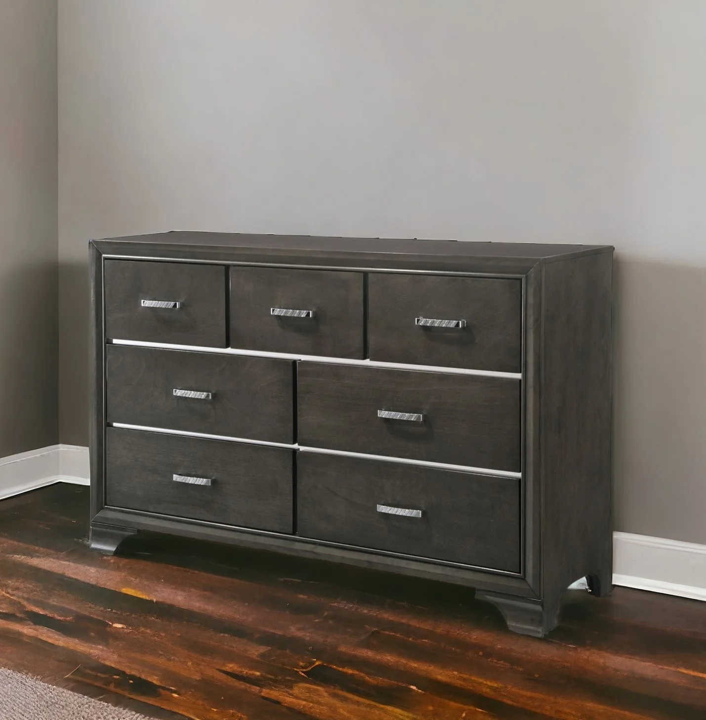 Gray Solid and Manufactured Wood Seven Drawer Triple Dresser By Homeroots