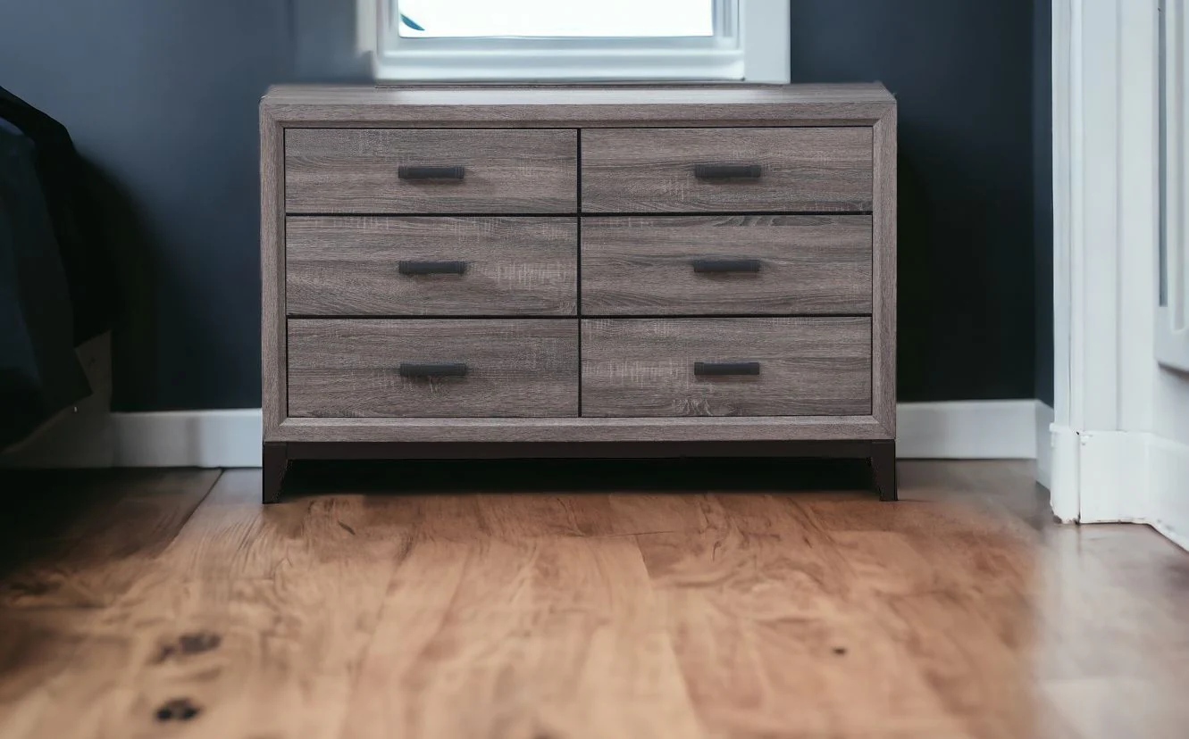 Gray Solid and Manufactured Wood Six Drawer Double Dresser By Homeroots