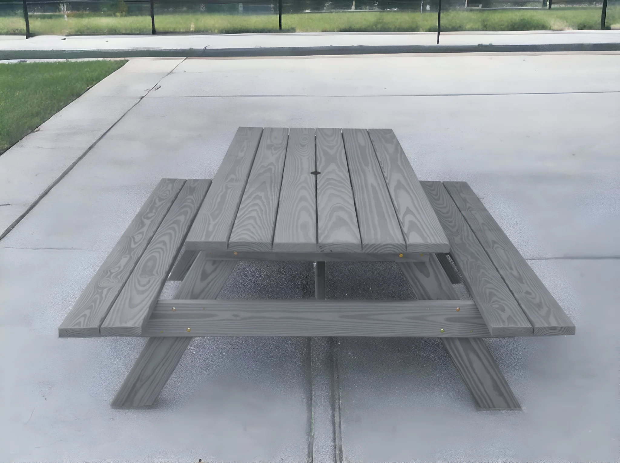 Gray Solid Wood Outdoor Picnic Table with Umbrella Hole By Homeroots