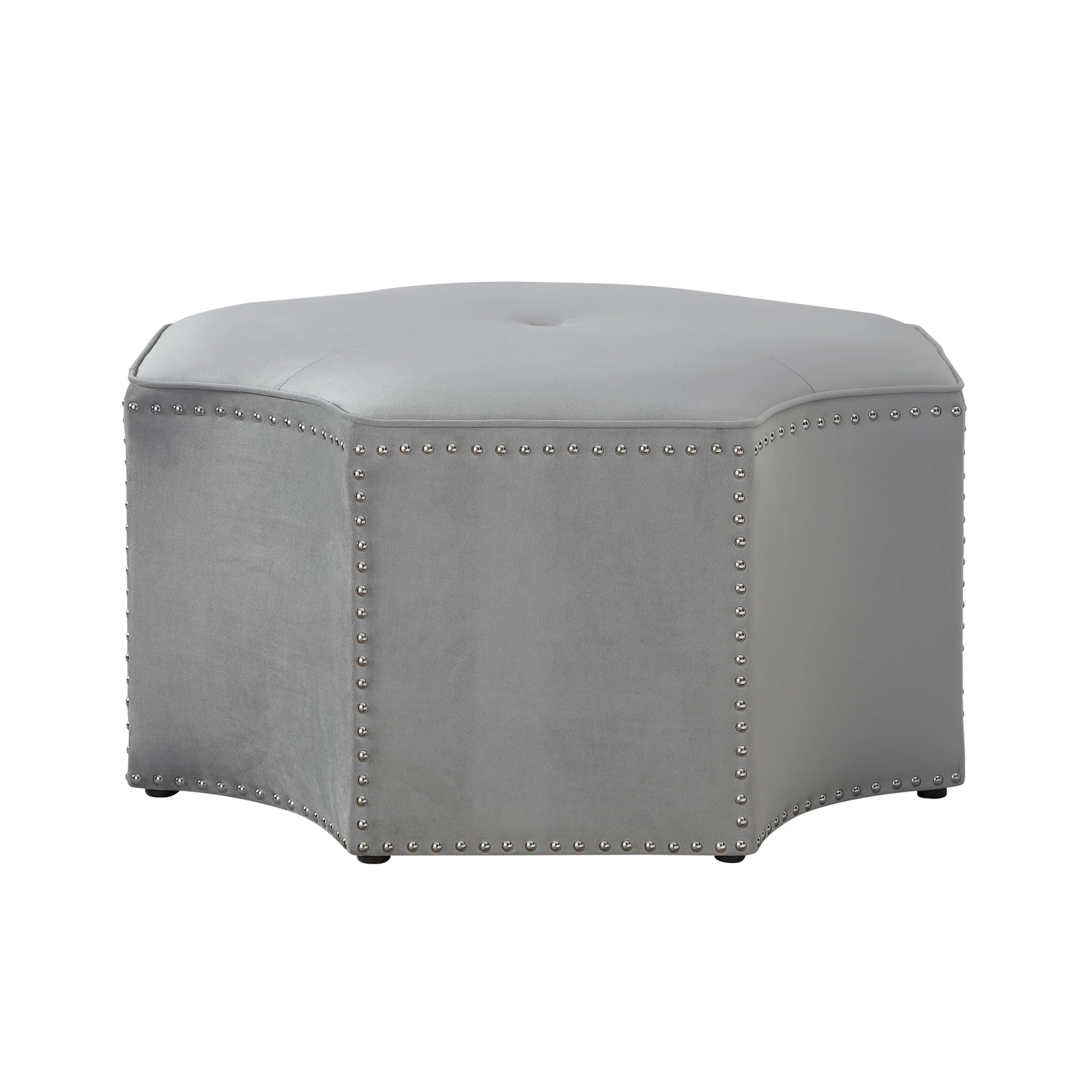 Gray Velvet Tufted Octagonal Cocktail Ottoman By Homeroots