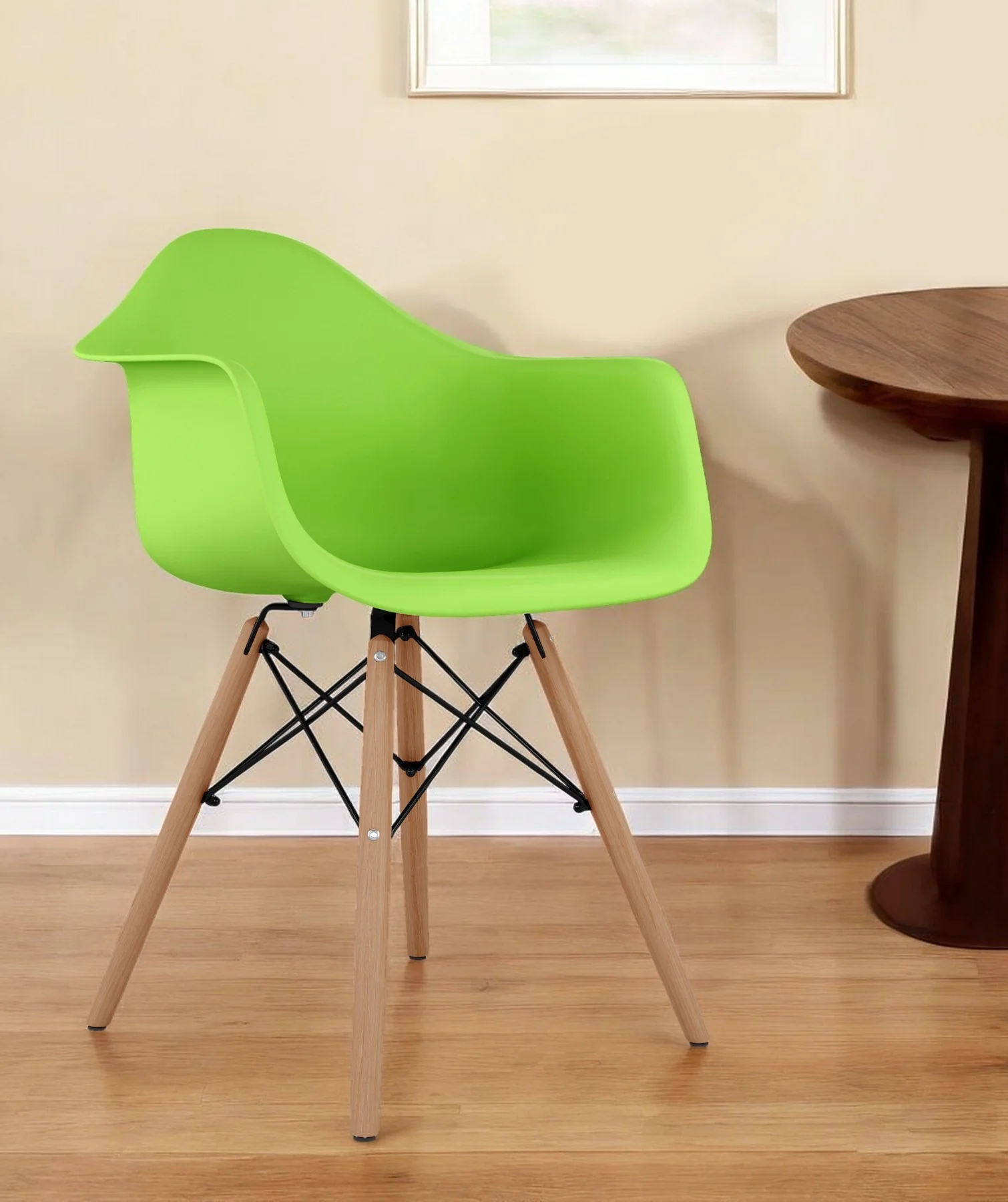 Green And Natural Heavy Duty Plastic And Solid Wood Dining Arm Chair By Homeroots