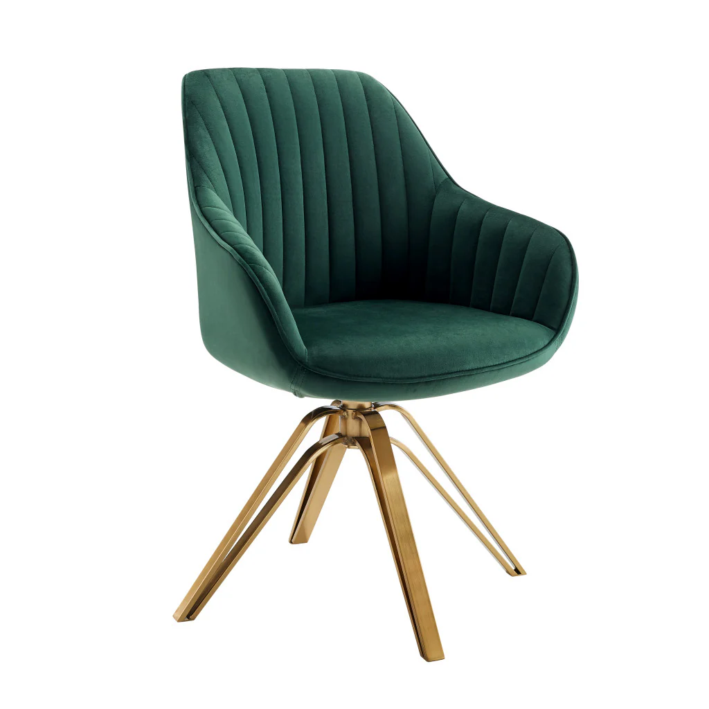 Green Velvet And Gold Swivel Arm Chair By Homeroots