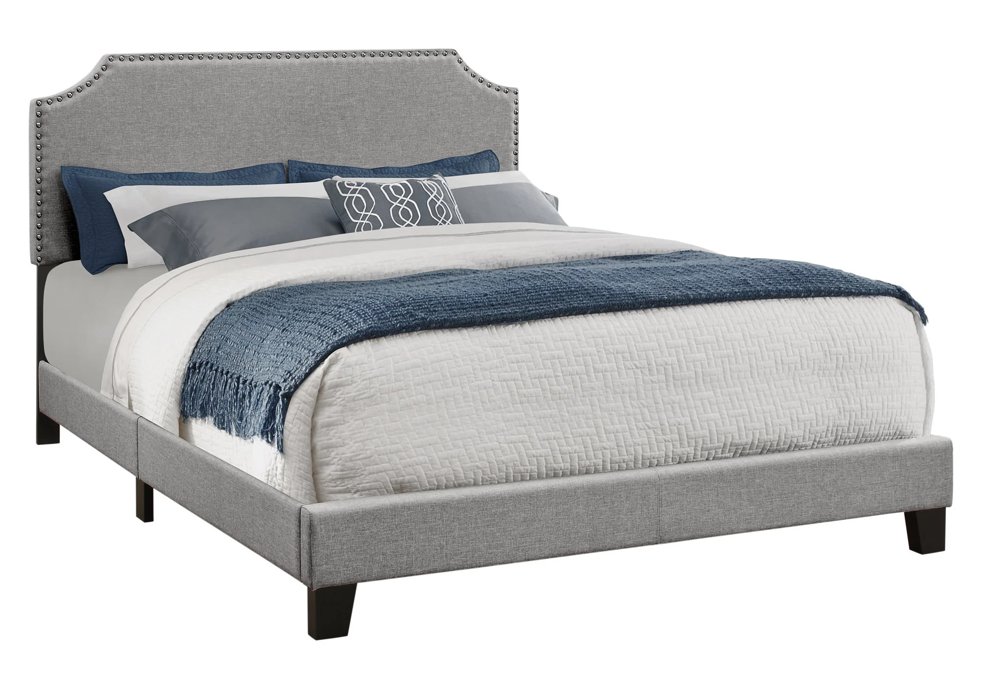 Grey Foam Solid Wood Linen Queen Size Bed With A Chrome Trim By Homeroots - 333295