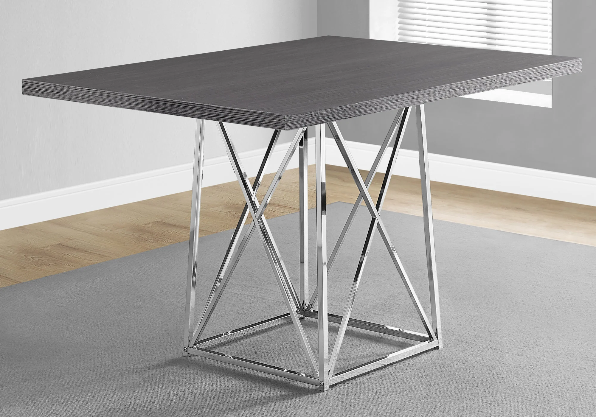 Grey Particle Board Ad Chrome Metal Dining Table By Homeroots