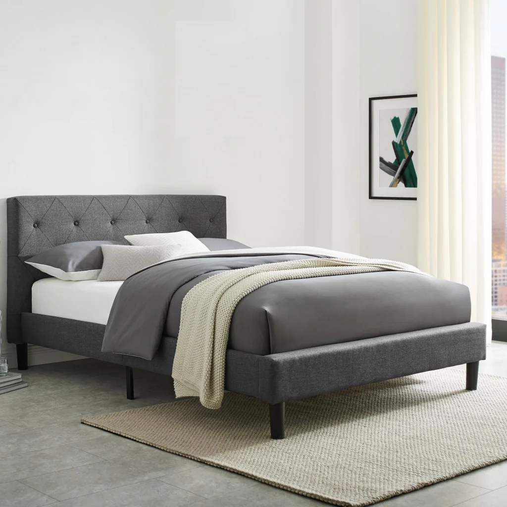 Grey Queen Platform Bed By Homeroots