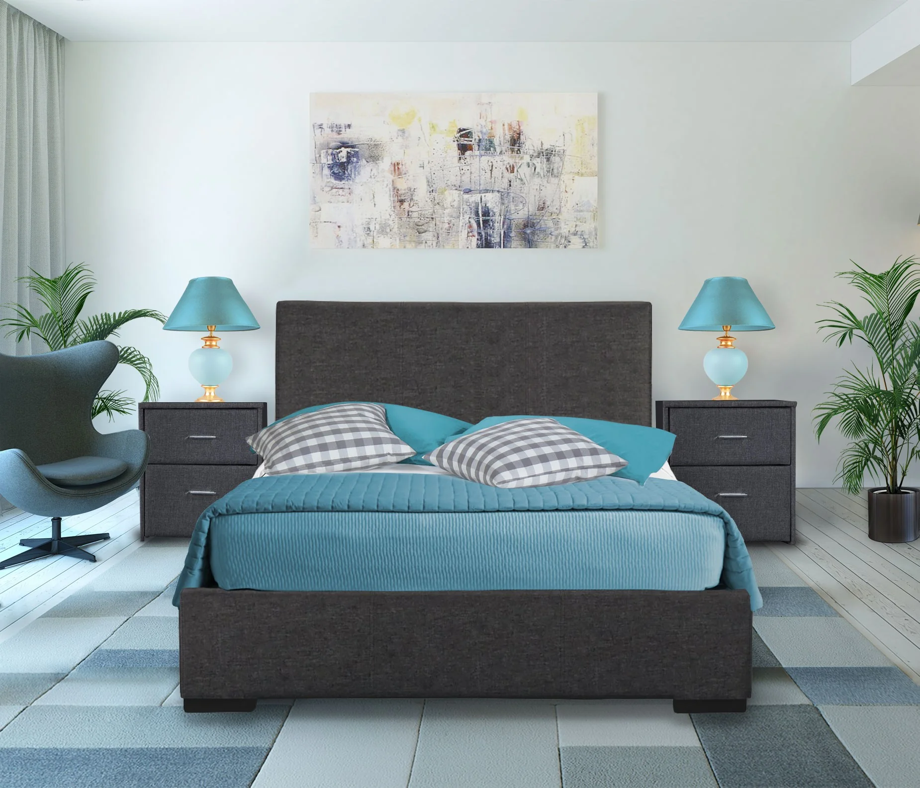 Grey Upholstered King Platform Bed By Homeroots
