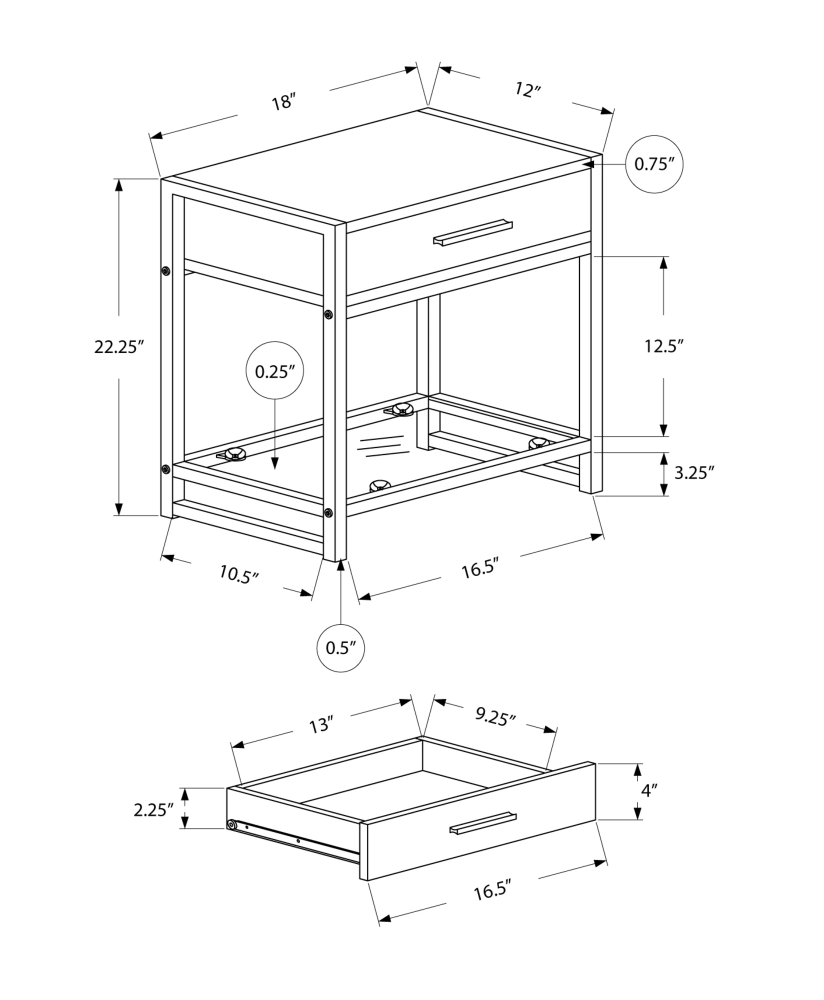 Grey with Black Metal Tempered Glass Accent Table By Homeroots - Image 3