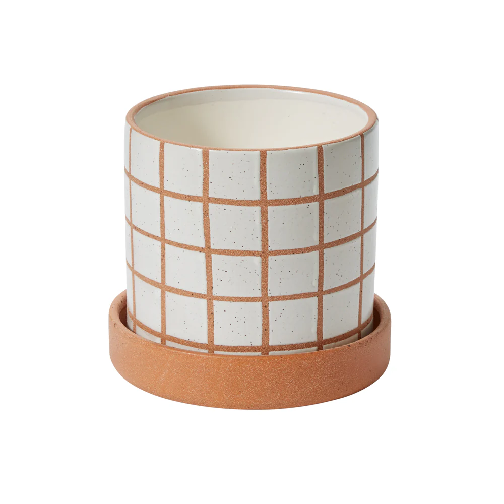 Grid Line Pot with Saucer Set of 4 By Accent Decor - Image 5