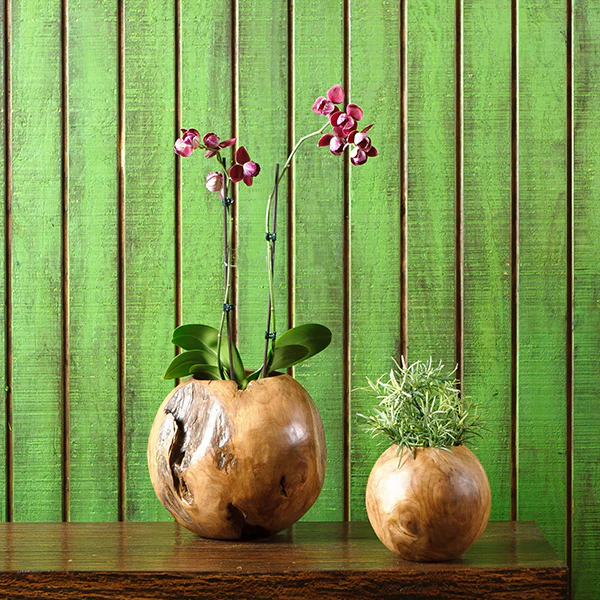 Habini Teak Ball Pots Set of 2 By Garden Age Supply