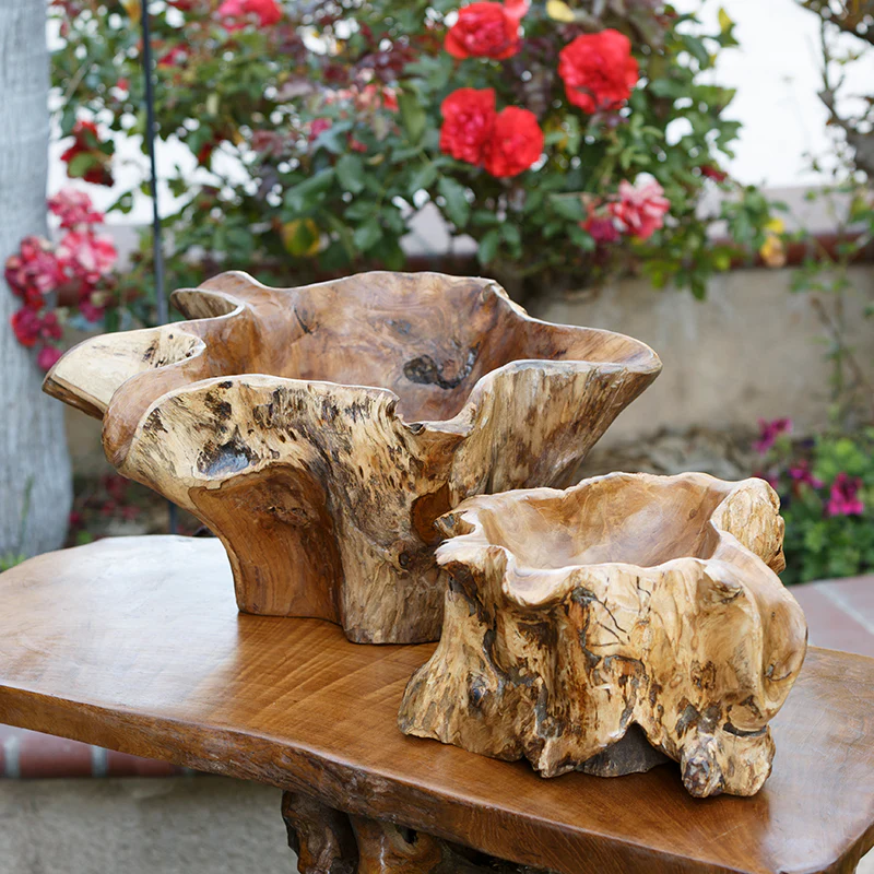 Habini Teak Erosion Bowls Set of 2 By Garden Age Supply