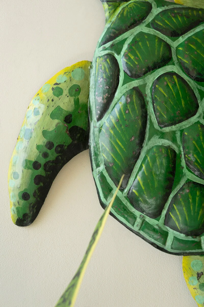 Hand Hammered Recycled Painted Metal Sea Turtle Wall Art By Kalalou - Image 3