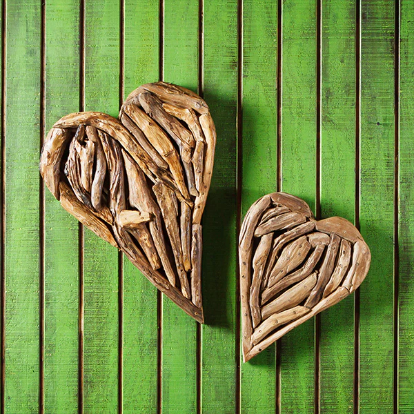 Harini Driftwood Hearts Set of 2 By Garden Age Supply