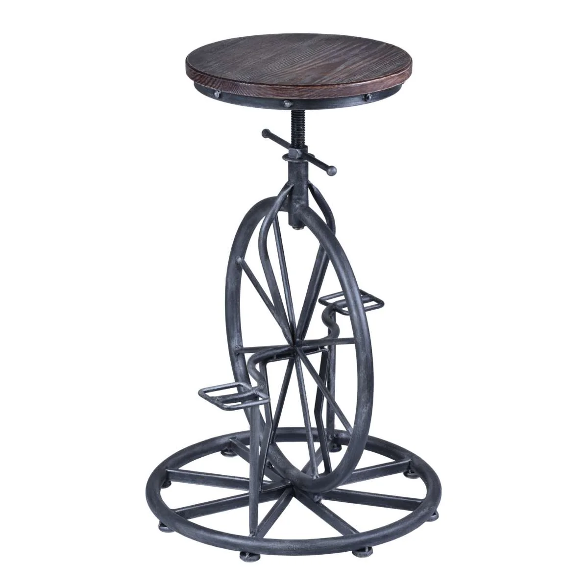 Harlem Adjustable Height Swivel Pine Wood and Metal Bicycle Bar Stool By Armen Living - Image 2