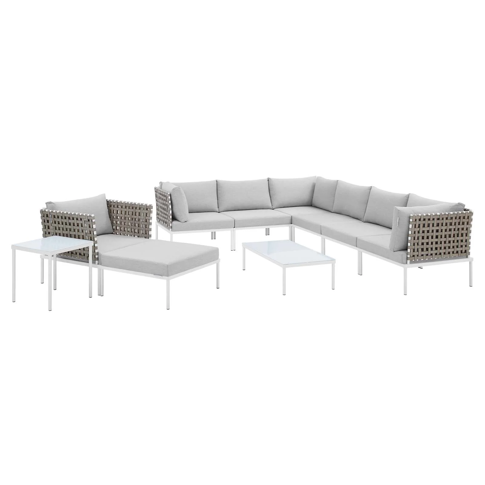 Harmony 10-Piece Sunbrella® Basket Weave Outdoor Patio Aluminum Sectional Sofa Set By Modway - EEI-4951