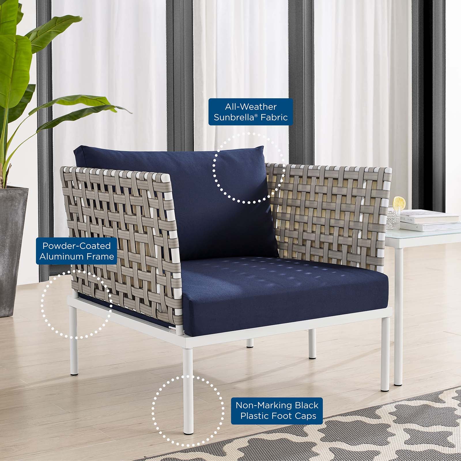 Harmony 3-Piece Sunbrella® Basket Weave Outdoor Patio Aluminum Seating Set By Modway - EEI-4685 - Image 18