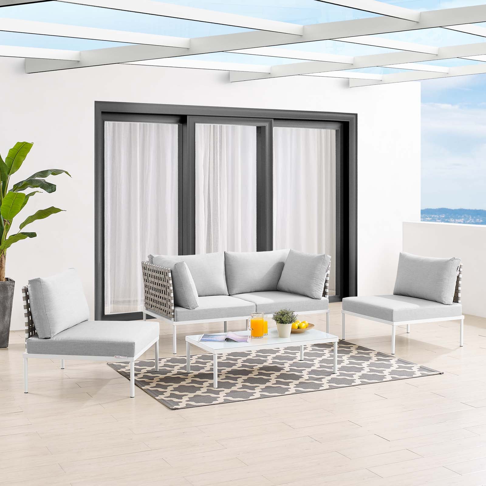 Harmony 4-Piece Sunbrella® Basket Weave Outdoor Patio Aluminum Seating Set By Modway - EEI-4689
