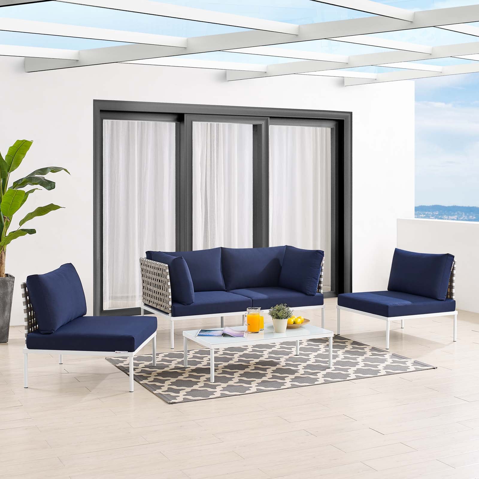 Harmony 4-Piece Sunbrella® Basket Weave Outdoor Patio Aluminum Seating Set By Modway - EEI-4689 - Image 17