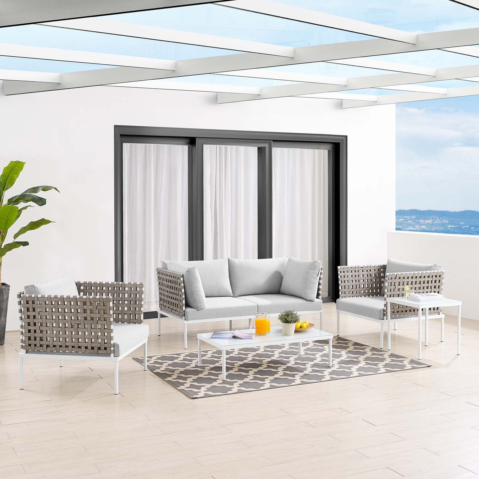 Harmony 5-Piece Sunbrella® Basket Weave Outdoor Patio Aluminum Seating Set By Modway - EEI-4693