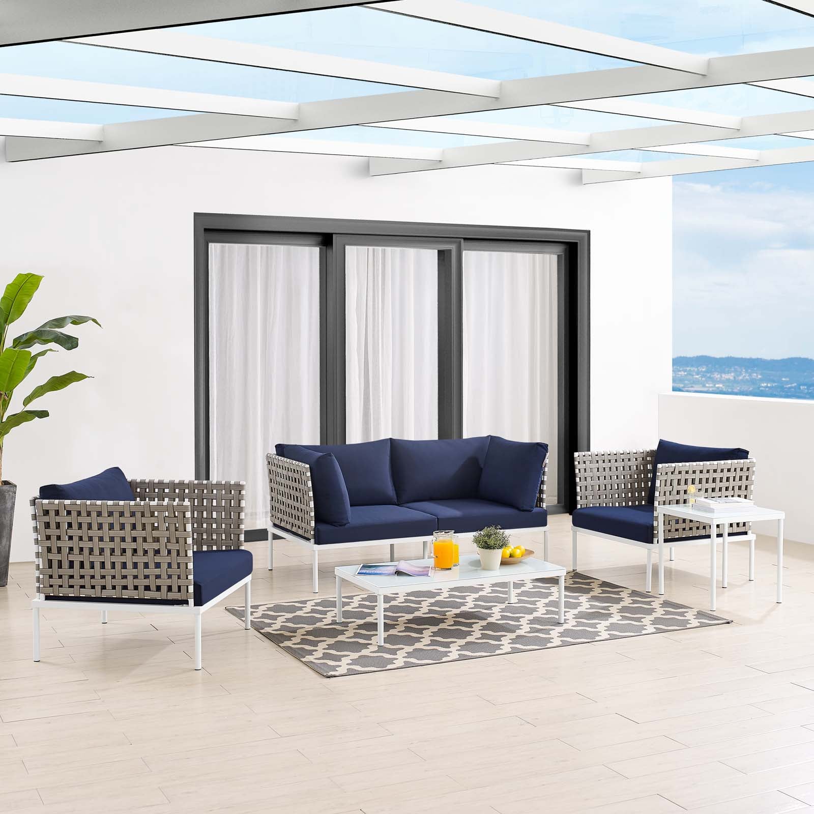 Harmony 5-Piece Sunbrella® Basket Weave Outdoor Patio Aluminum Seating Set By Modway - EEI-4693 - Image 23