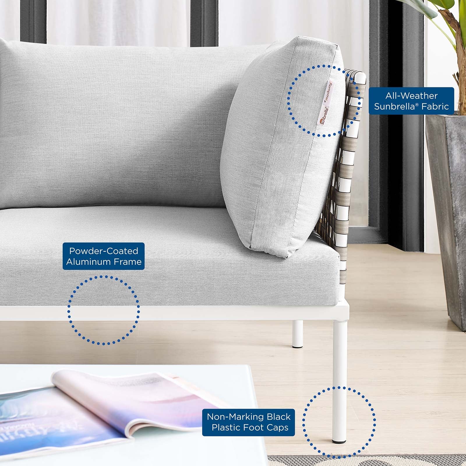 Harmony 5-Piece Sunbrella® Basket Weave Outdoor Patio Aluminum Seating Set By Modway - EEI-4693 - Image 7