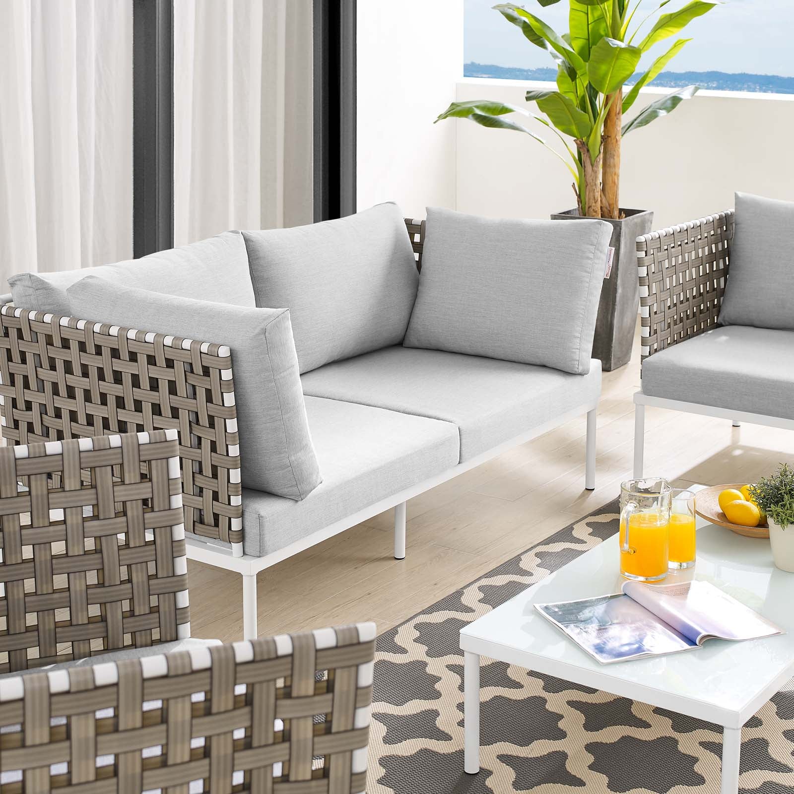 Harmony 5-Piece Sunbrella® Basket Weave Outdoor Patio Aluminum Seating Set By Modway - EEI-4693 - Image 8