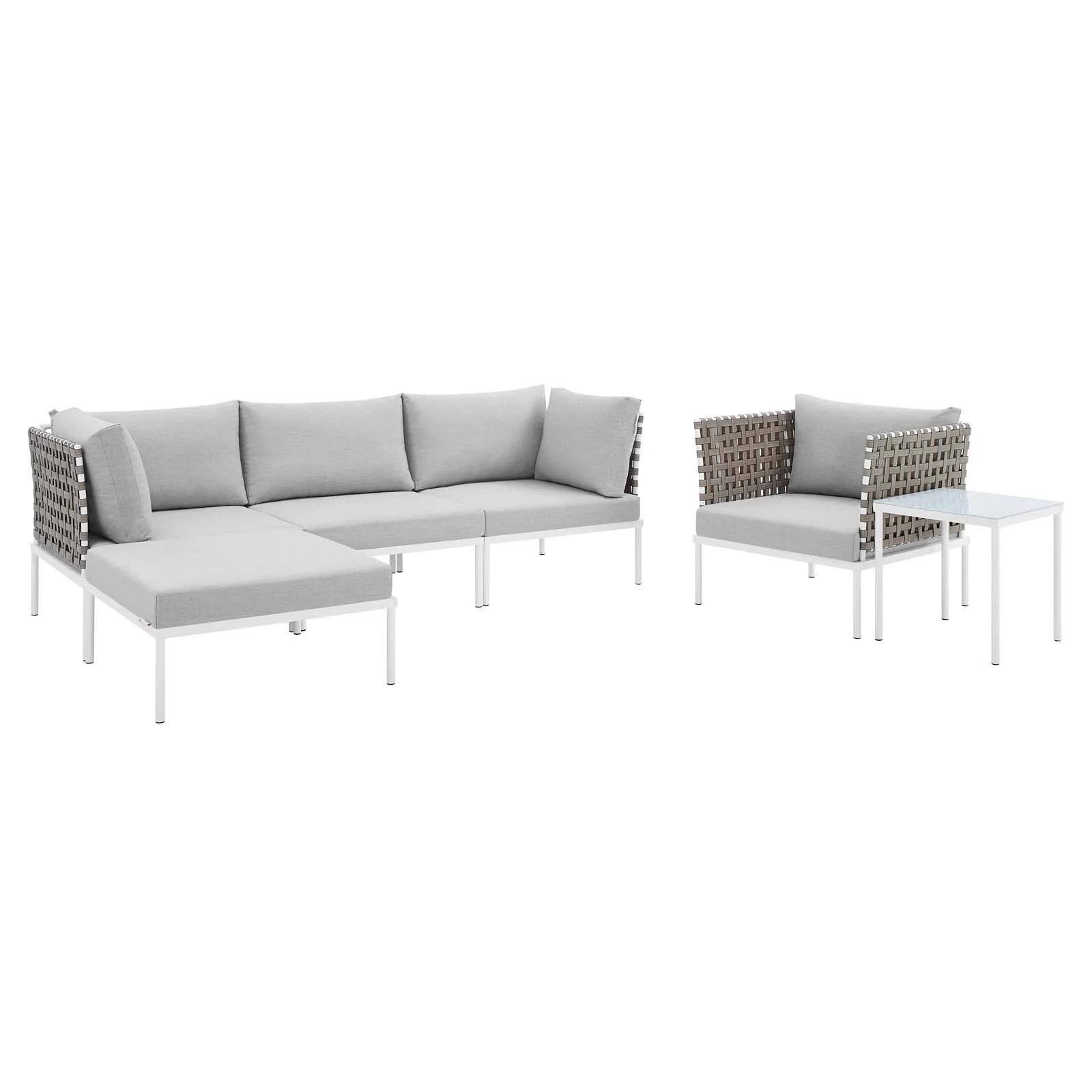 Harmony 6-Piece Sunbrella® Basket Weave Outdoor Patio Aluminum Seating Set By Modway - EEI-4931